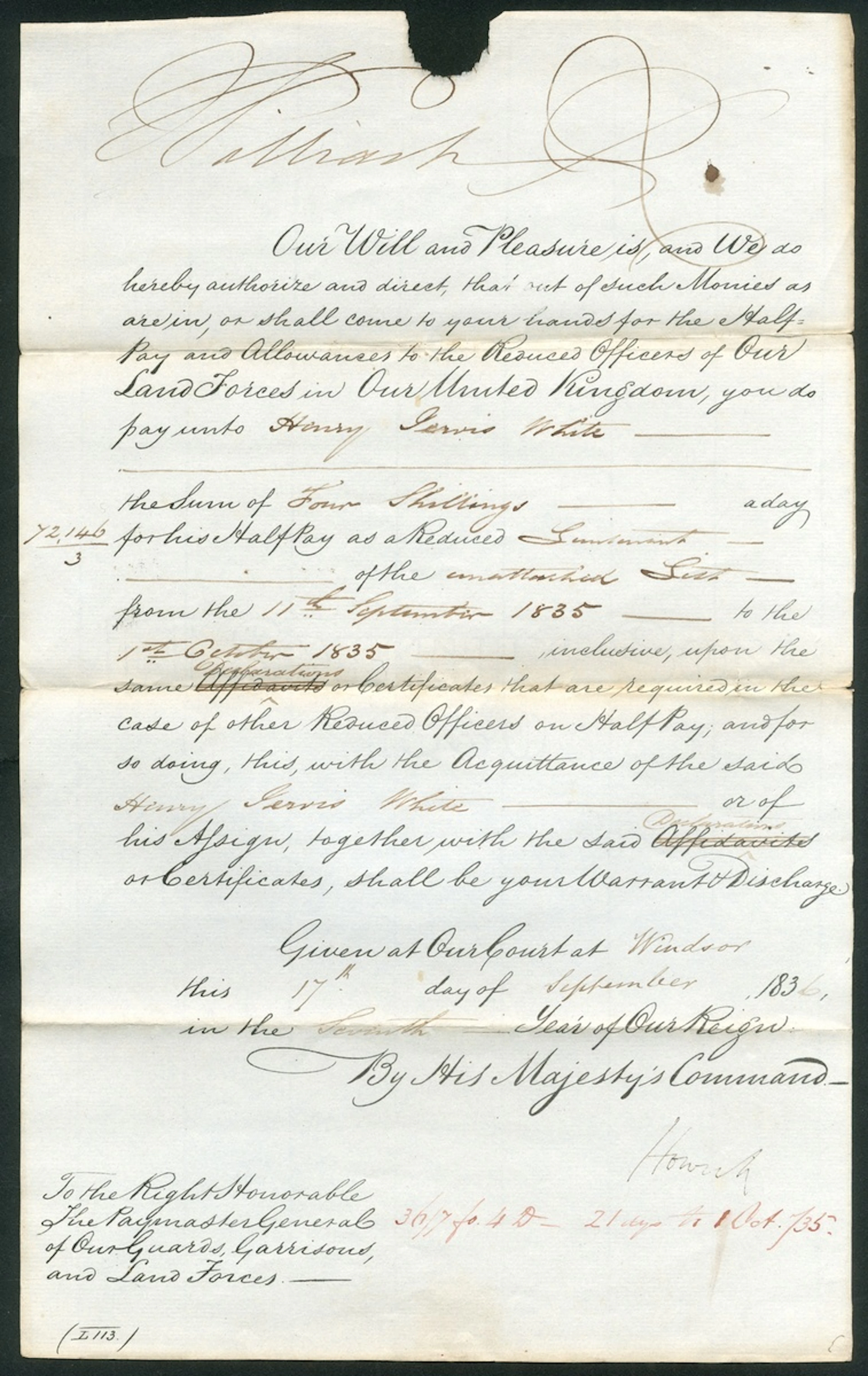 Great Britain Royalty King William IV (1765-1837) 1836 Part printed