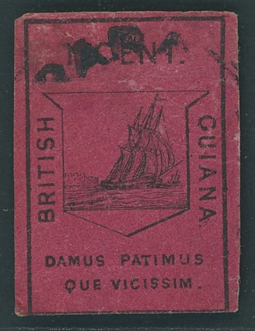 British Guiana 1852 1c. black on magenta, Type II, good margins on