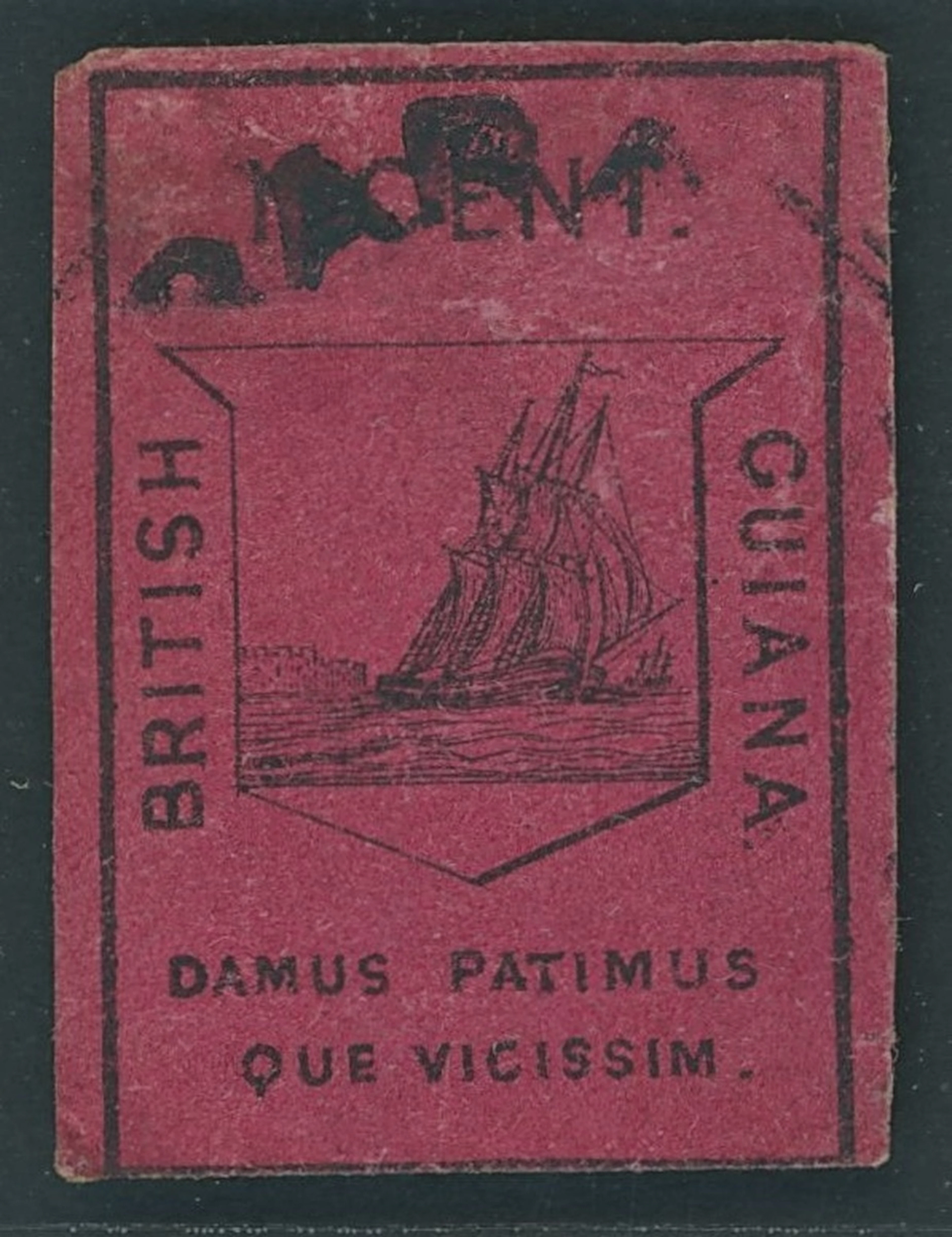 British Guiana 1852 1c. black on magenta, Type II, good margins on