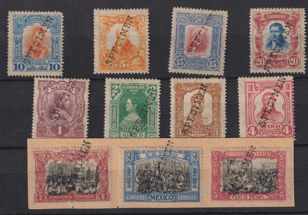 1884-1913 Post-Classic Period 1910, "Centenario", 1c. to 5p. complete