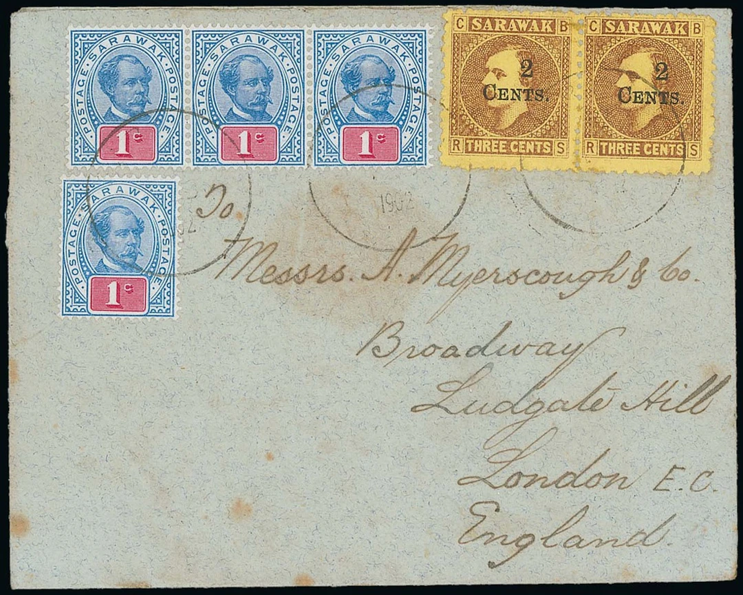 Sarawak 1899 Provisional Surcharges Covers 1902 Myerscough envelope