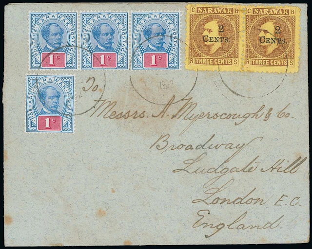 Sarawak 1899 Provisional Surcharges Covers 1902 Myerscough envelope