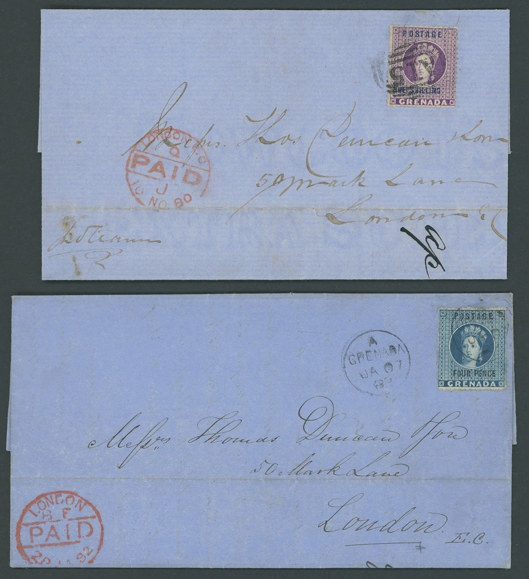 Grenada Covers and Cancellations 1880 (2 Oct.) entire to London, bearing