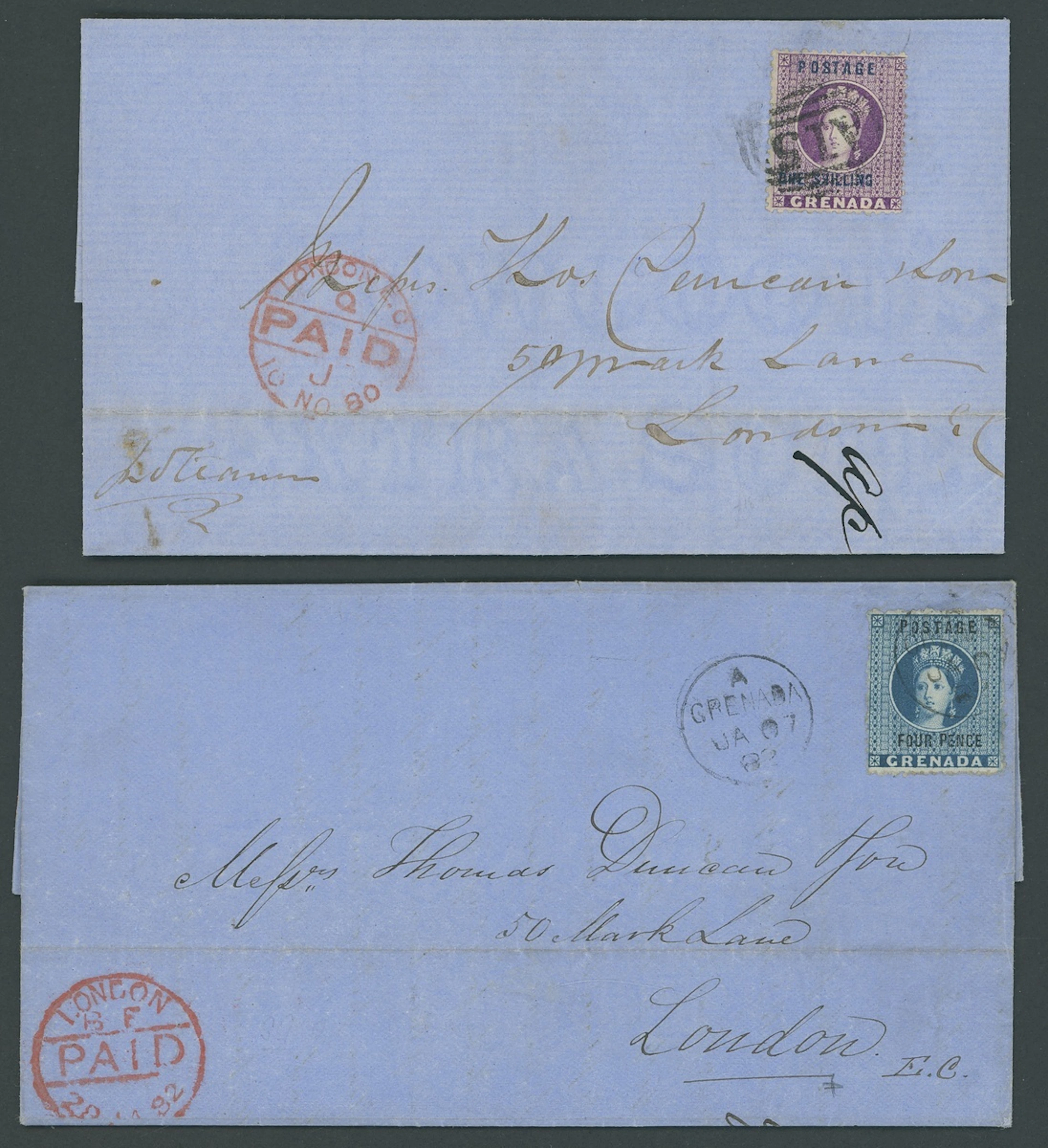 Grenada Covers and Cancellations 1880 (2 Oct.) entire to London, bearing