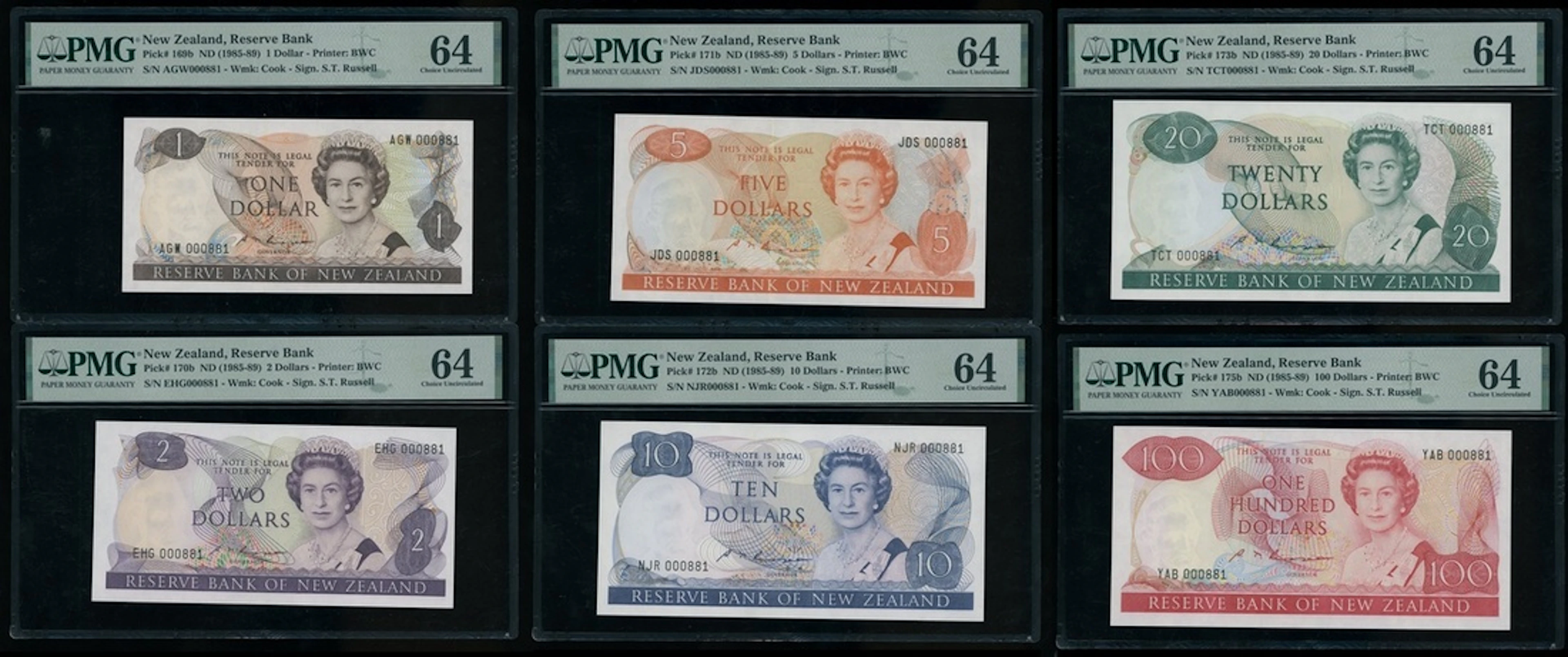 Reserve Bank of New Zealand, a matching serial number 000881 set