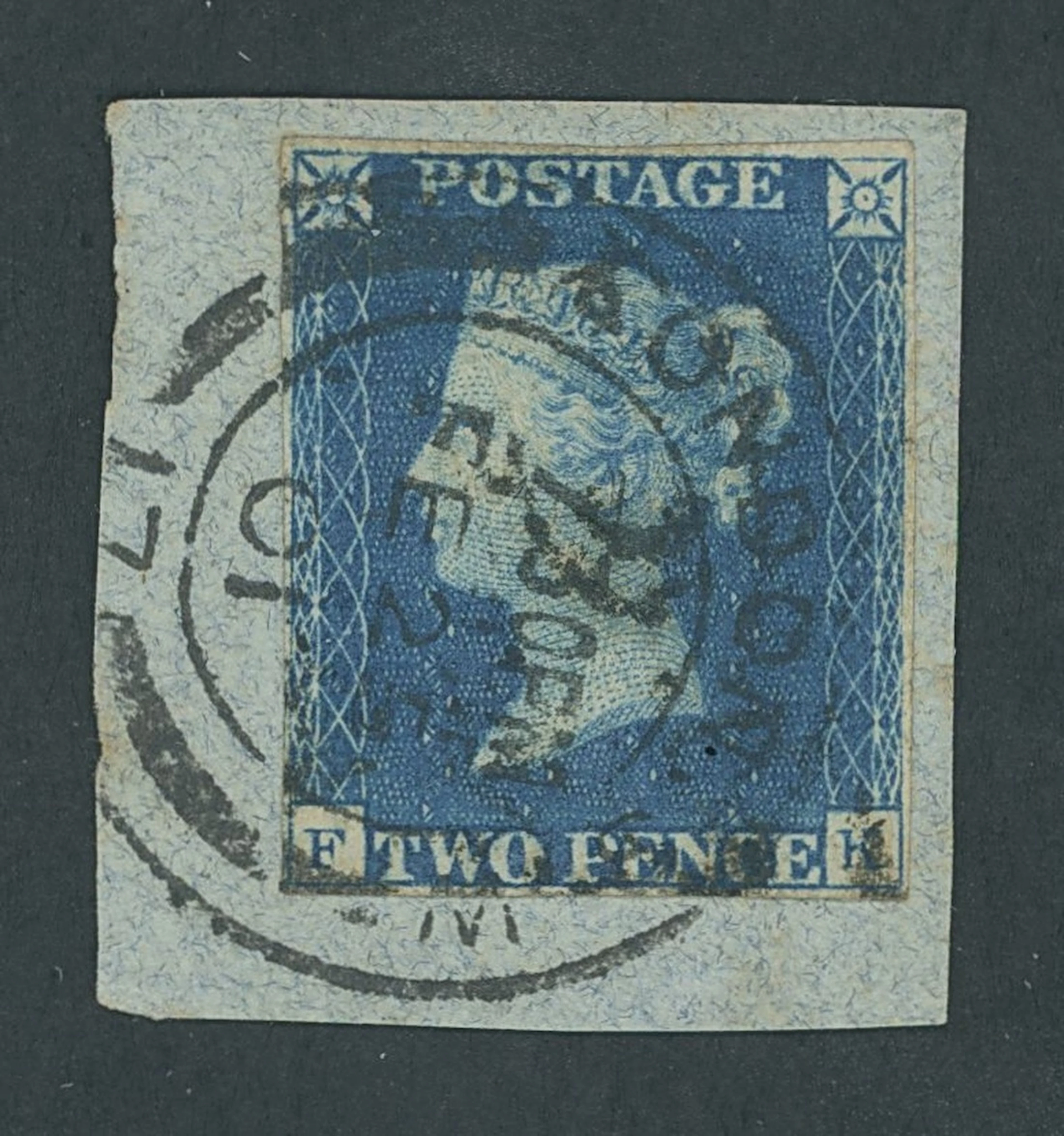 Great Britain 1840 Two Pence Blue Plate 2 FK (double letters), small