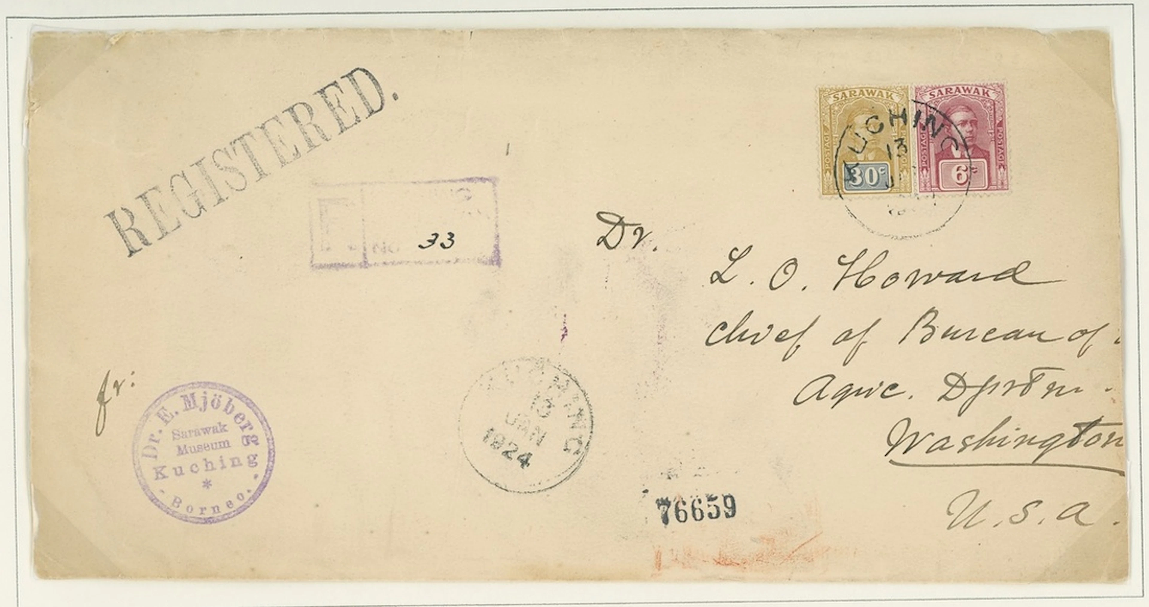 Sarawak 1922-23 New Colours and Values Covers 1924 (13 Jan.) envelope