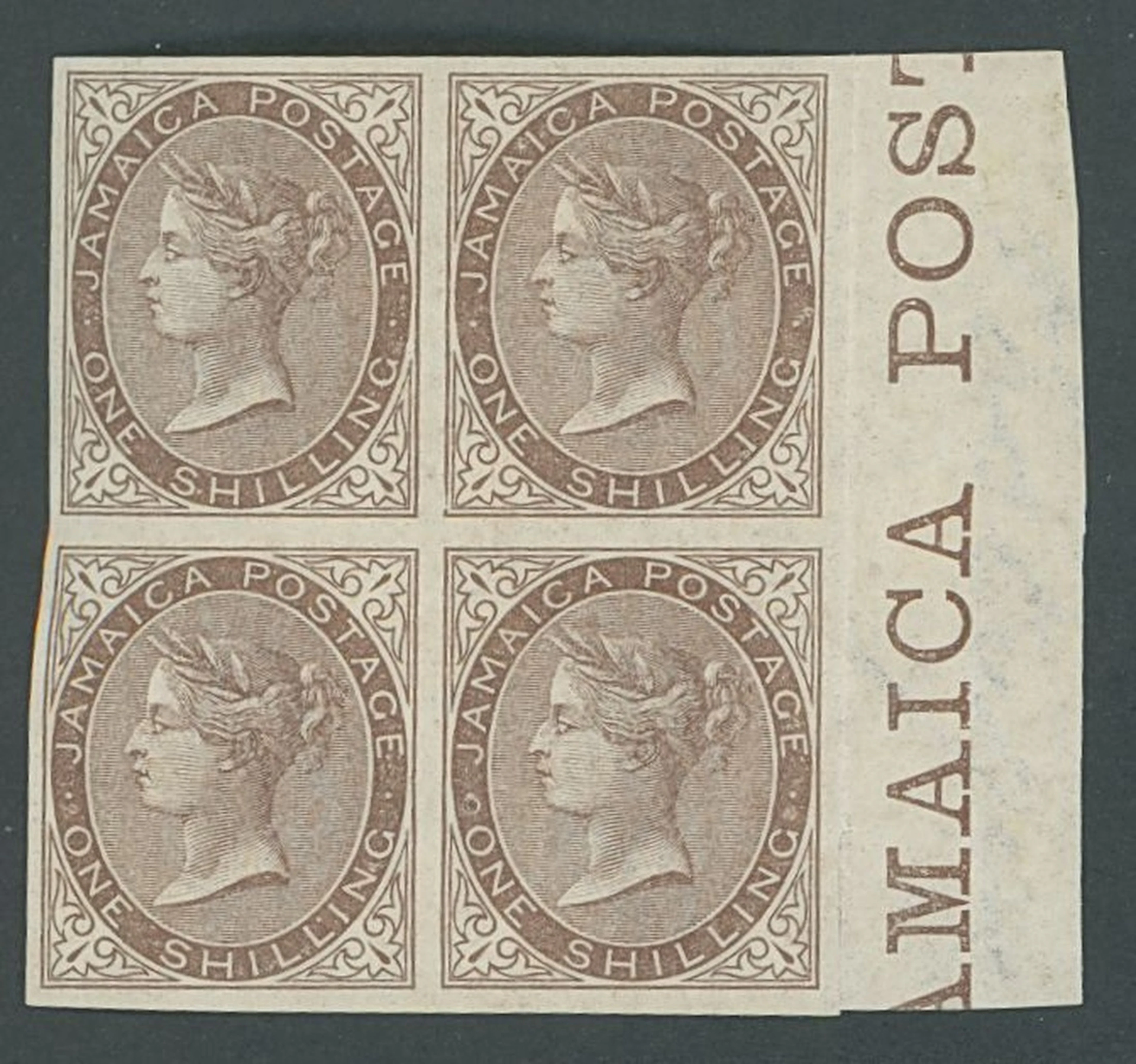 Jamaica 1860-70 Watermark Pineapple Imprimatur 1/- yellow-brown imperforate