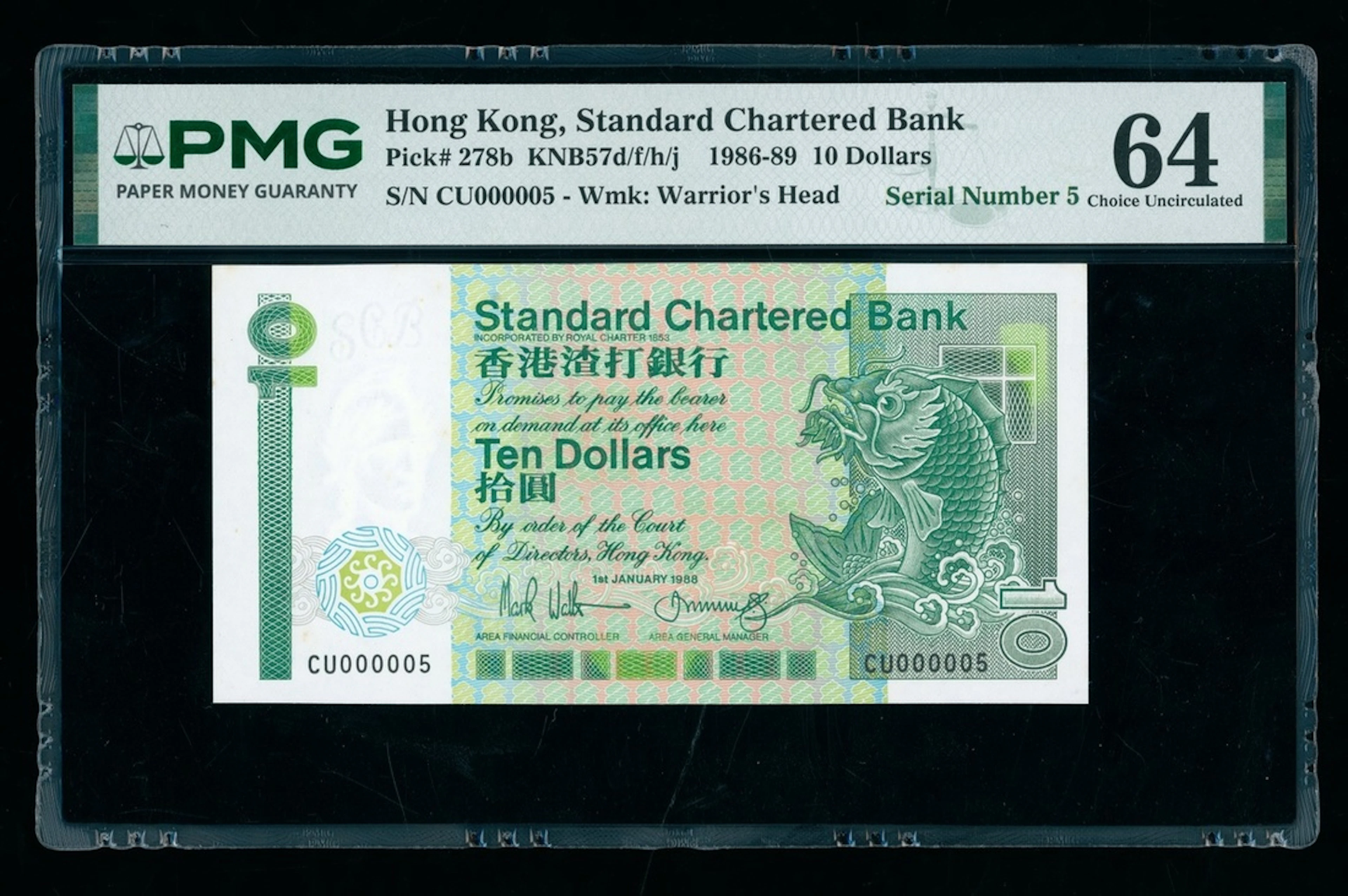 Standard Chartered Bank, Hong Kong, $10, 1.1.1988, low serial number