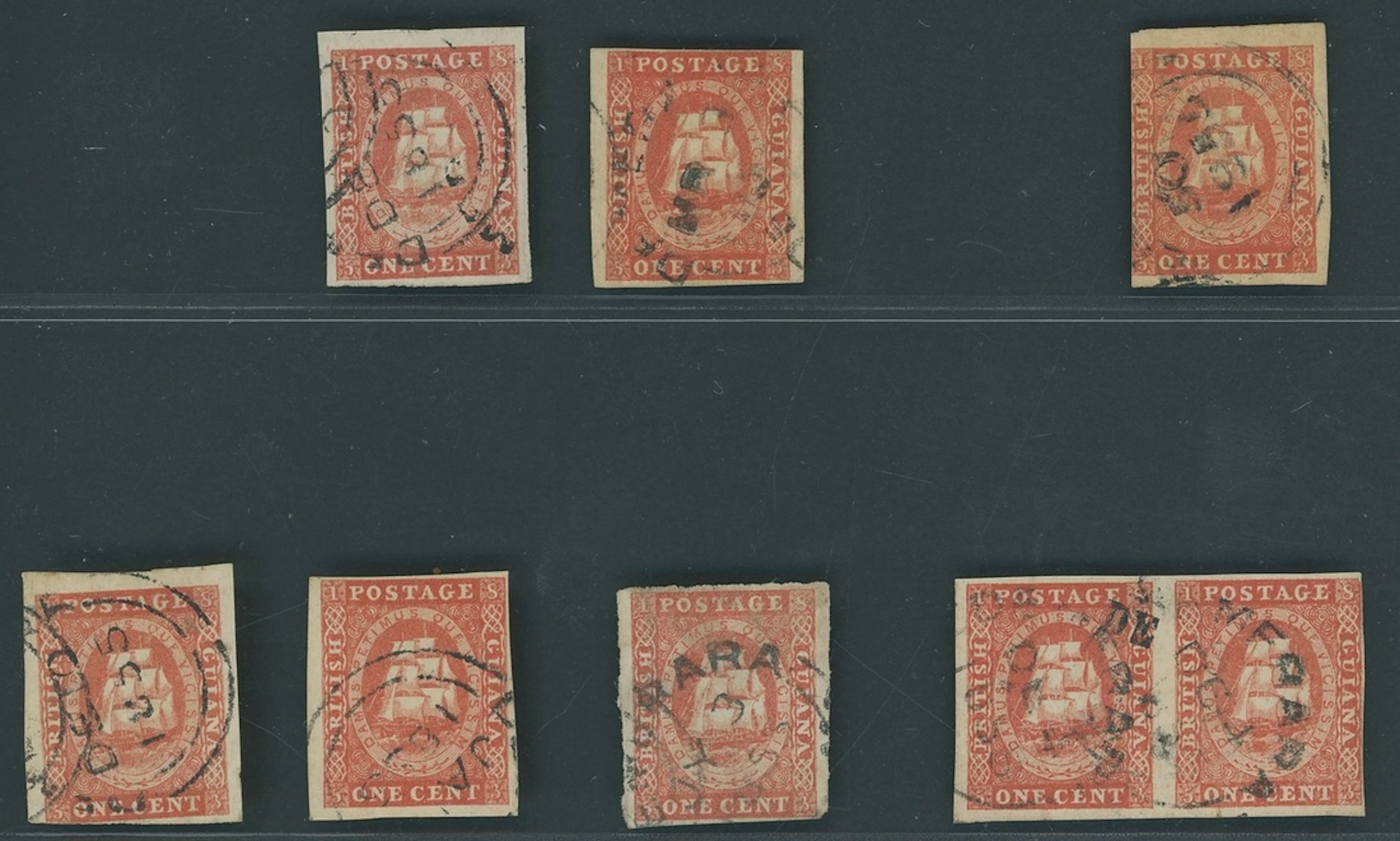 British Guiana 1853 Waterlow Original Printing 1c. vermilion, partial