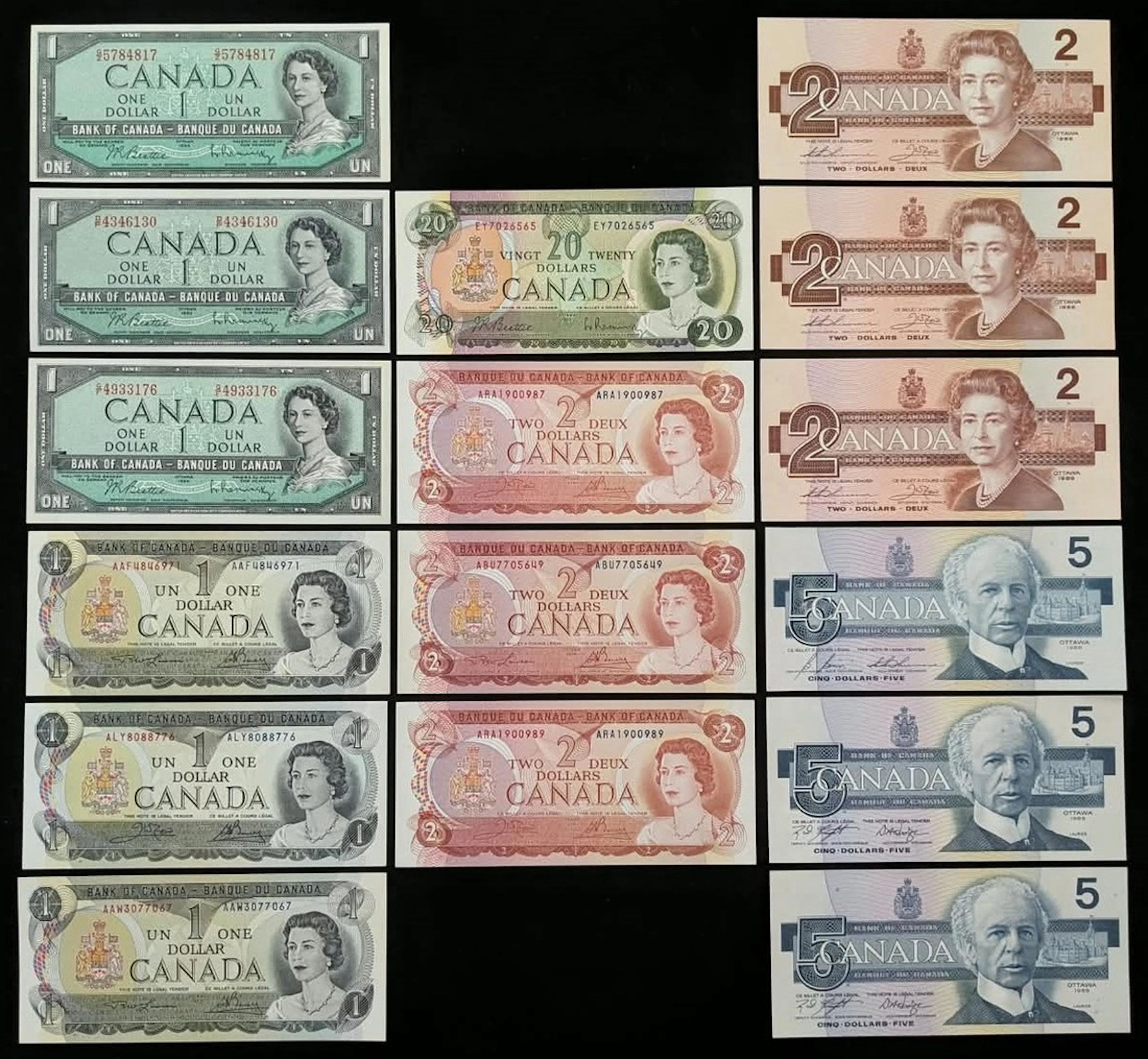 Canada, a group of 16x, including $1 (3) 1954, $1 (3) 1973, $2 (3)