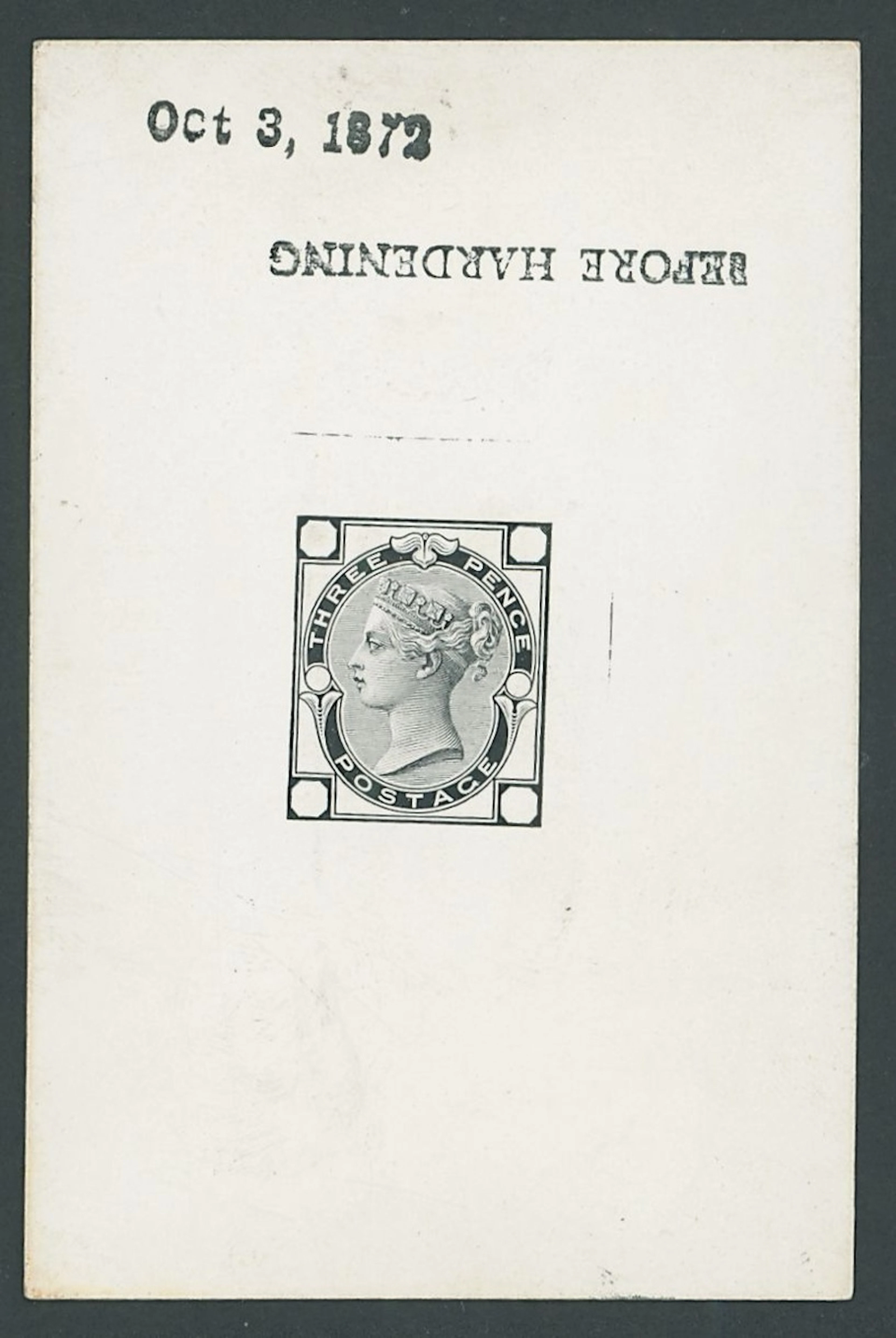 Great Britain 1873-80 1872 3d. die proof in black with Plate number