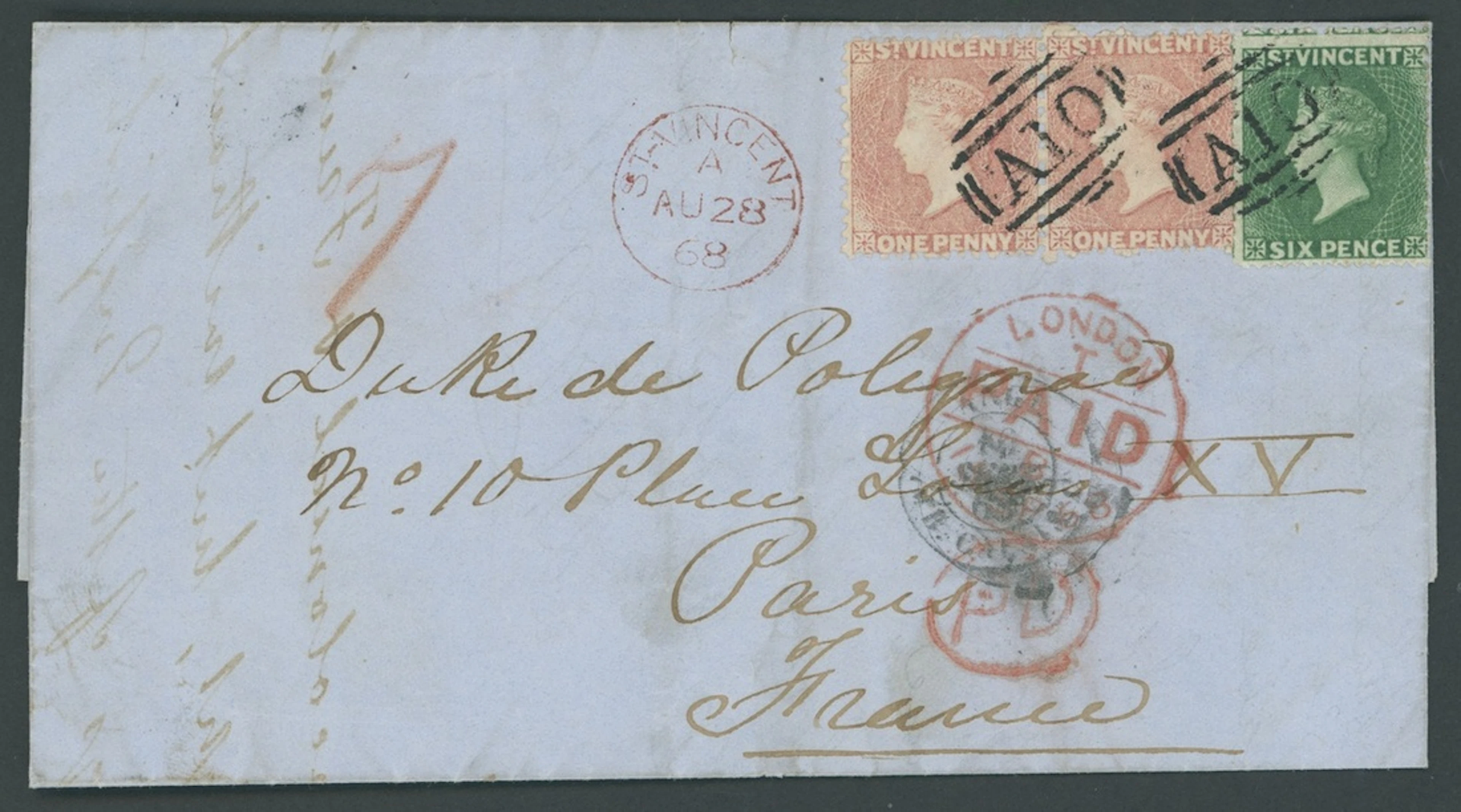 St. Vincent Covers and Cancellations 1868 (28 Aug.) entire ex the