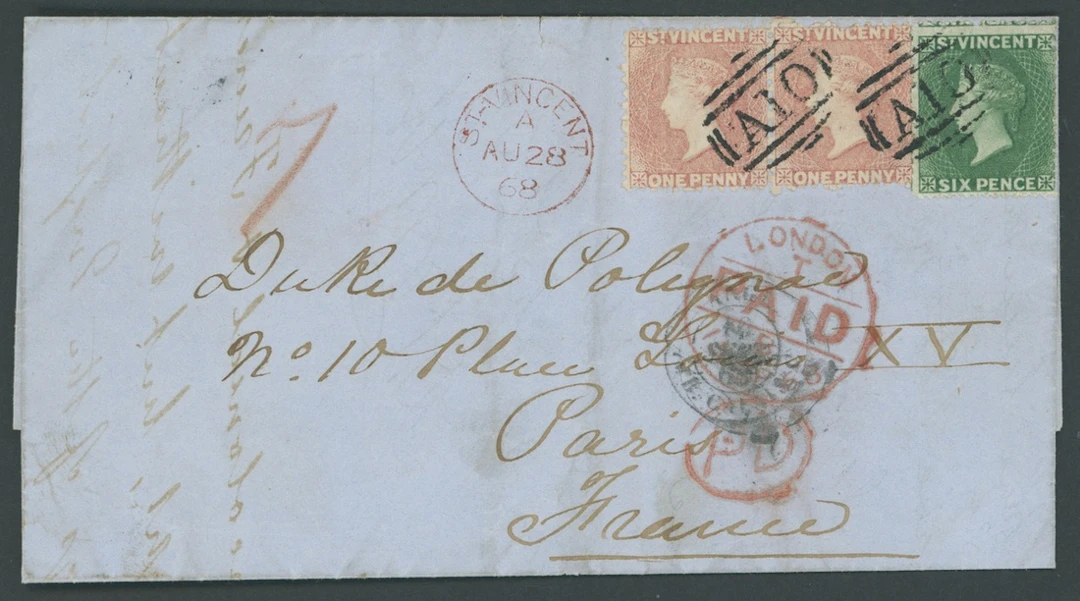 St. Vincent Covers and Cancellations 1868 (28 Aug.) entire ex the
