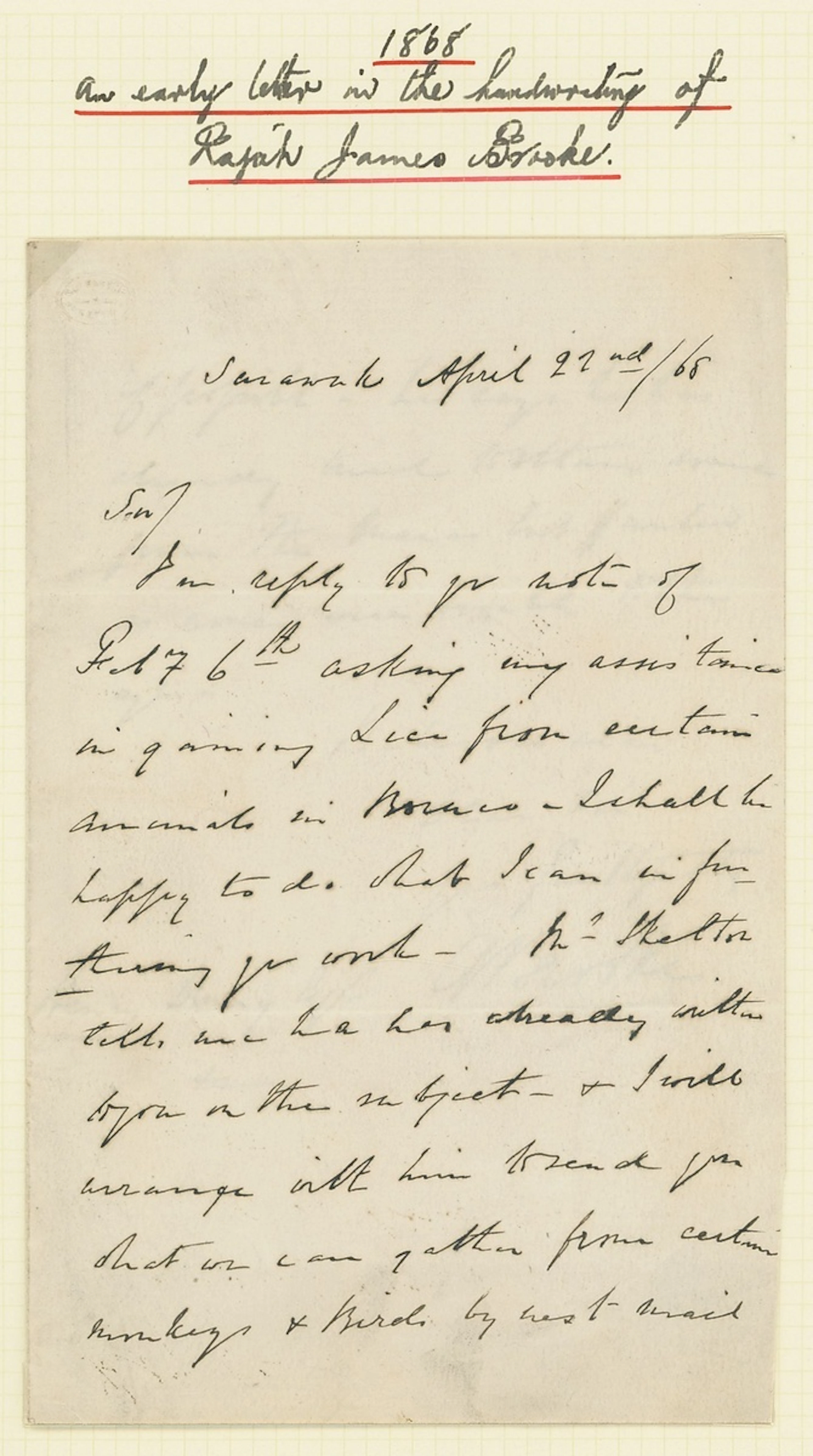 Sarawak Early Brooke Letters 1868 (14 Jan.) three page letter written