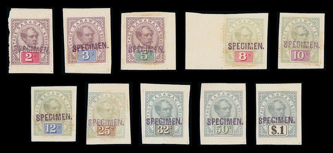 Sarawak 1888-97 "postage & revenue" Issue Specimen Stamps 2c., 3c.