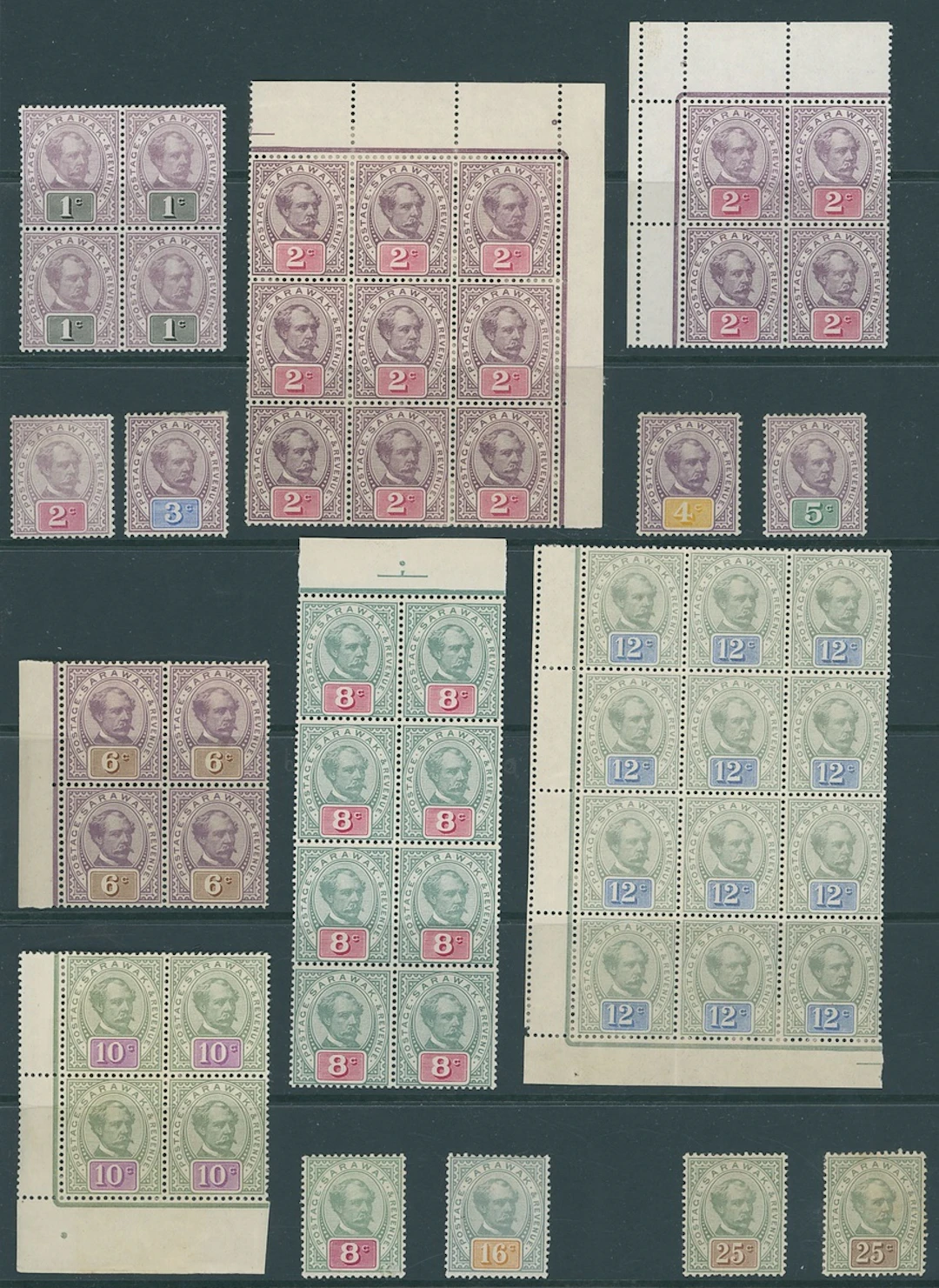 Sarawak 1888-97 "postage & revenue" Issue Issued Stamps A predominantly