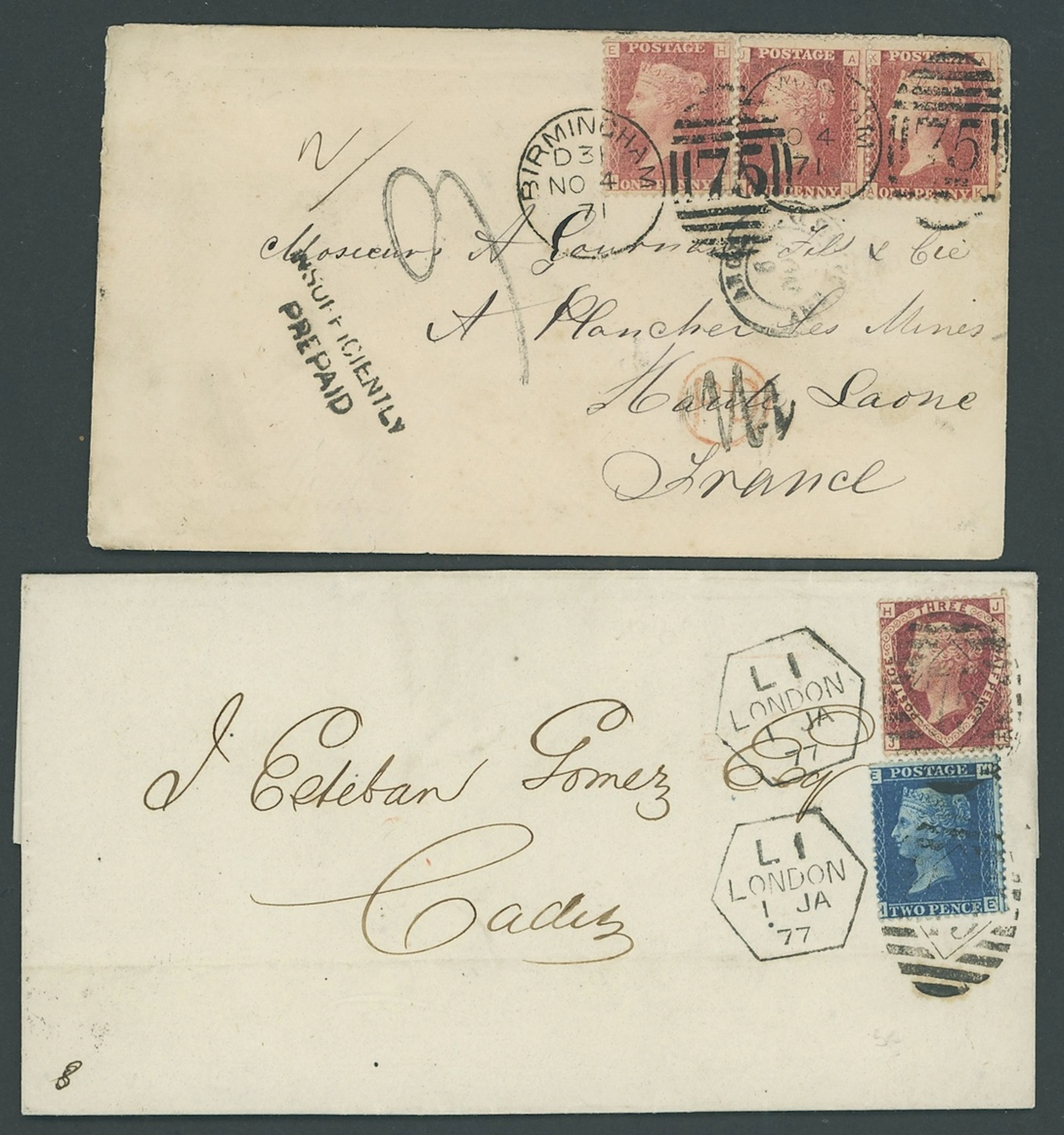 Great Britain 1870 Three Halfpence (1 Jan.), entire letter to Cadiz