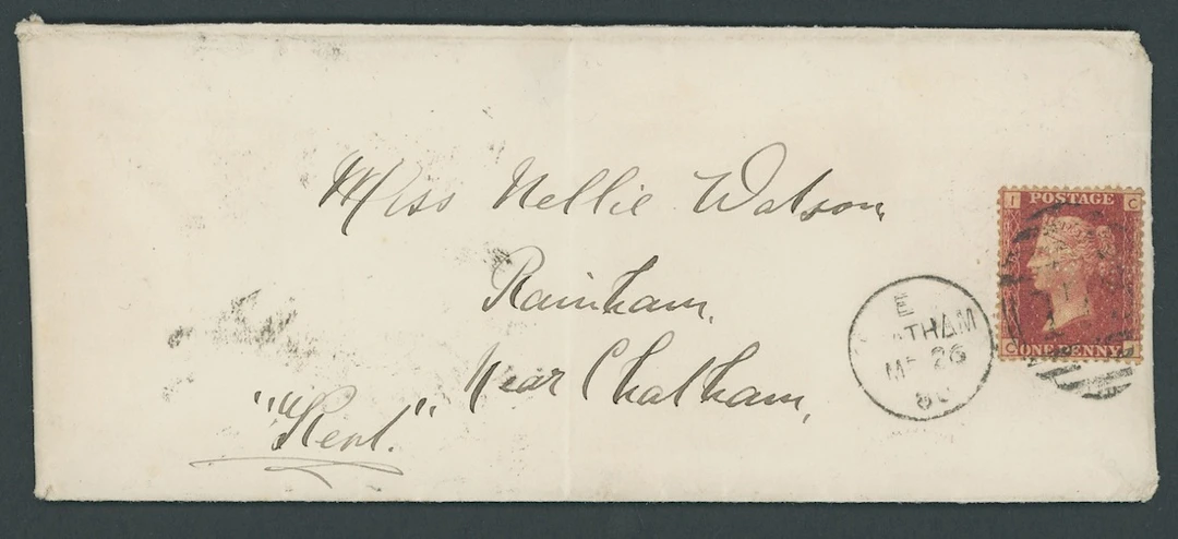Great Britain 1864-79 Plate 225: CI tied by Chatham '173' duplex to