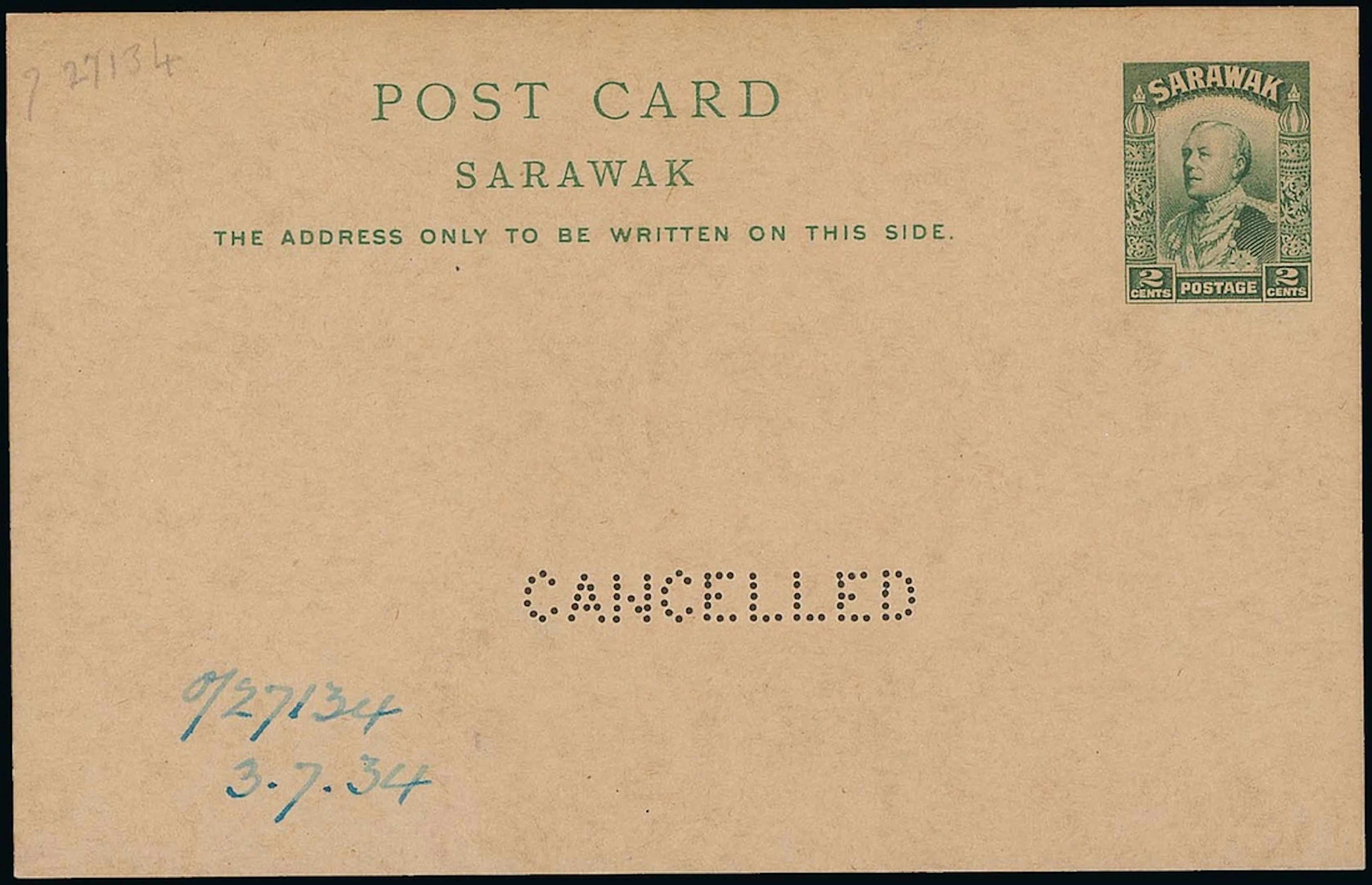 Sarawak Postal Stationery Postcards 1934 Issue 2c., 4c. and 6c., each