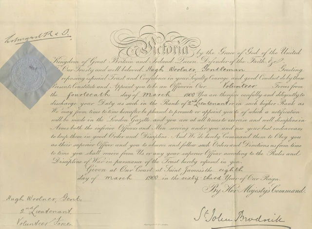 The document of Commission addressed to 2nd Lieutenant H. Woolner