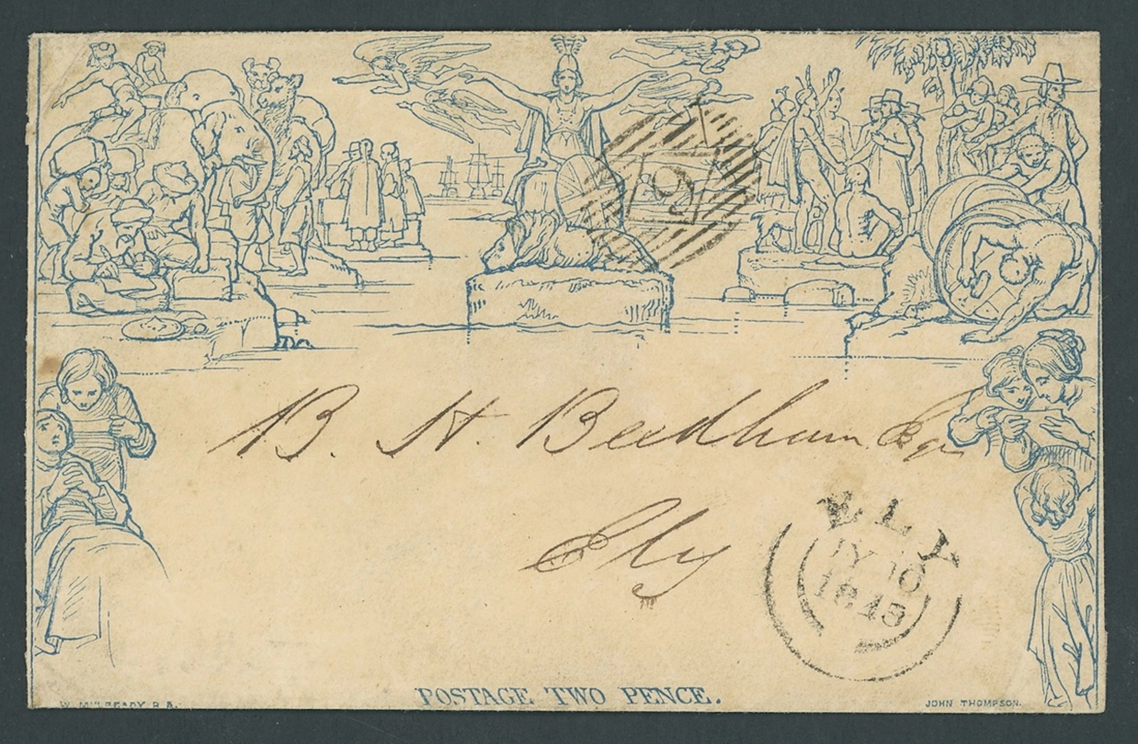 Great Britain 1840 Mulready Two Penny Envelopes a202, dated 9 July