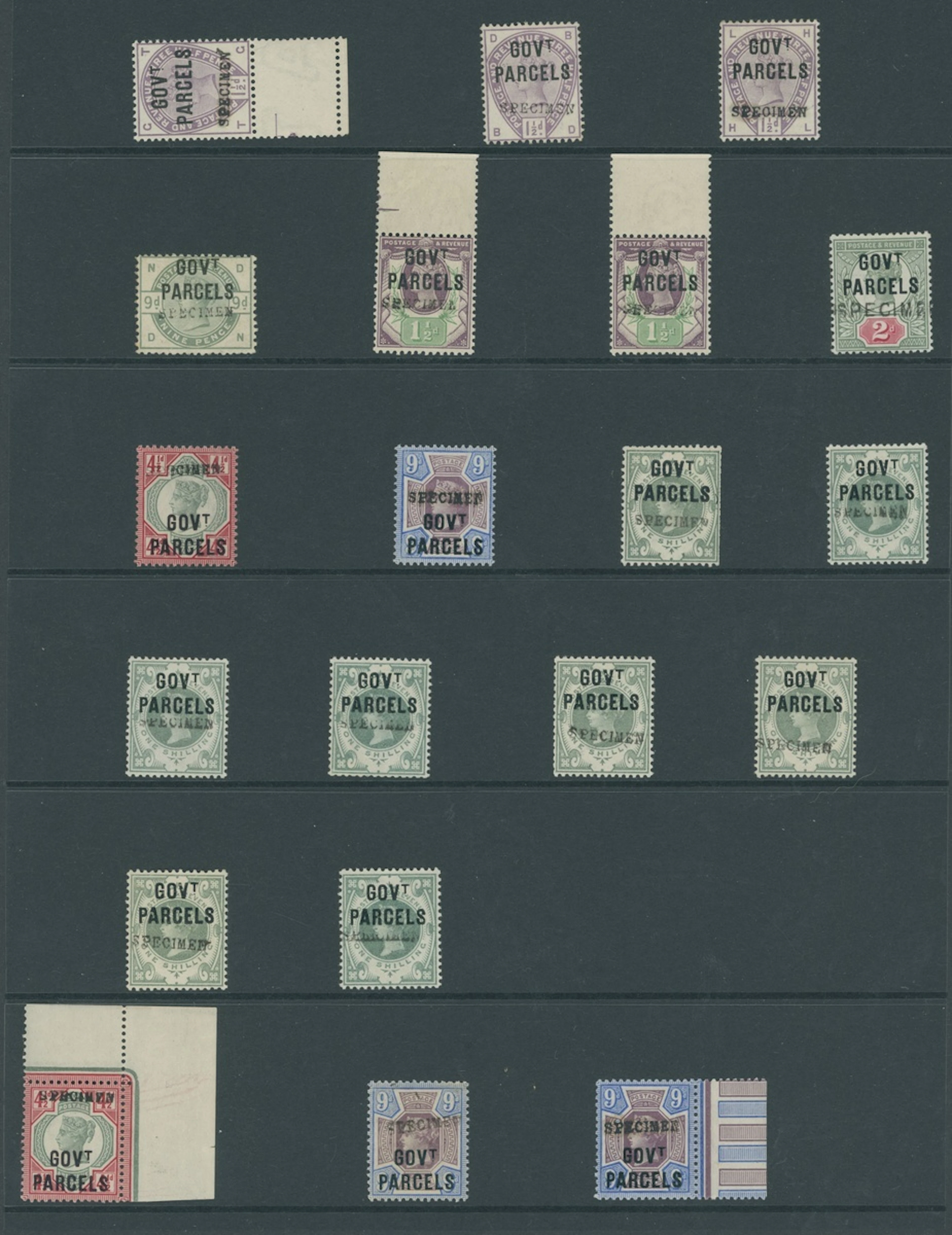 Great Britain Officials Government Parcels A group overprinted "specimen"