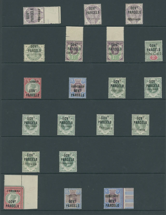 Great Britain Officials Government Parcels A group overprinted "specimen"