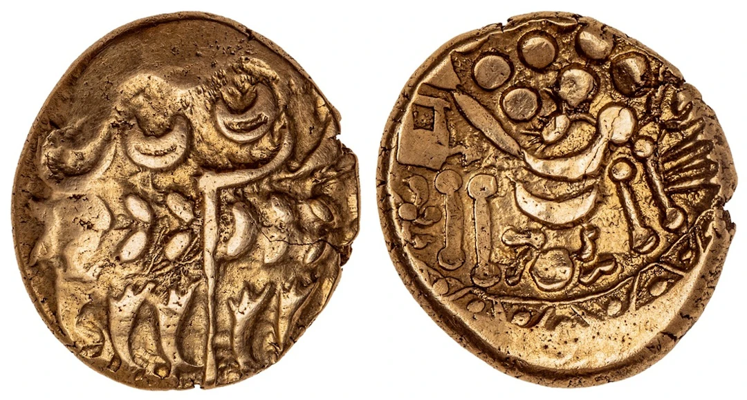 Belgae, AV Stater, 'Chute' Type, wreath, cloak, and crescents, rev.