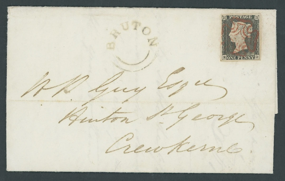 Great Britain 1840 One Penny Black Plate 1a RD, grey-black shade displaying