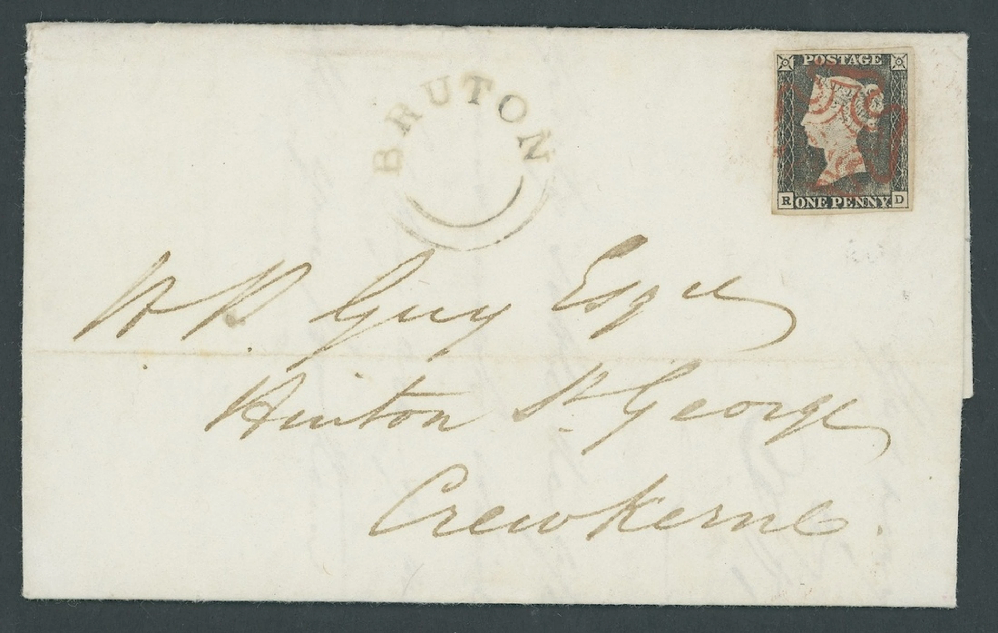 Great Britain 1840 One Penny Black Plate 1a RD, grey-black shade displaying