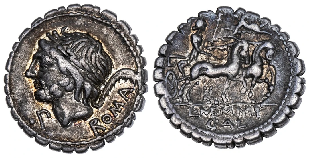 Roman Republic, L. Memmius Galeria, AR Denarius Serratus, struck 106
