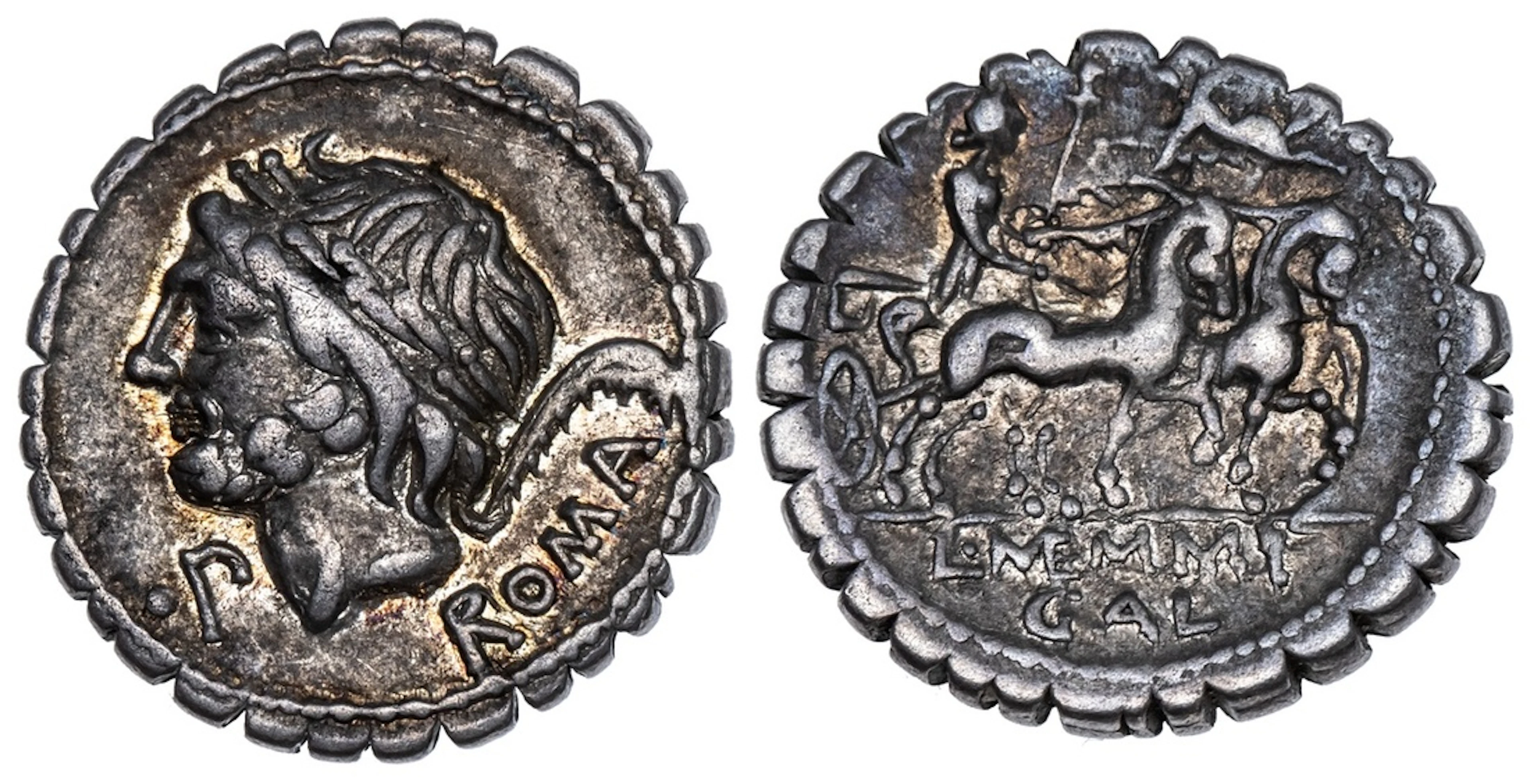 Roman Republic, L. Memmius Galeria, AR Denarius Serratus, struck 106
