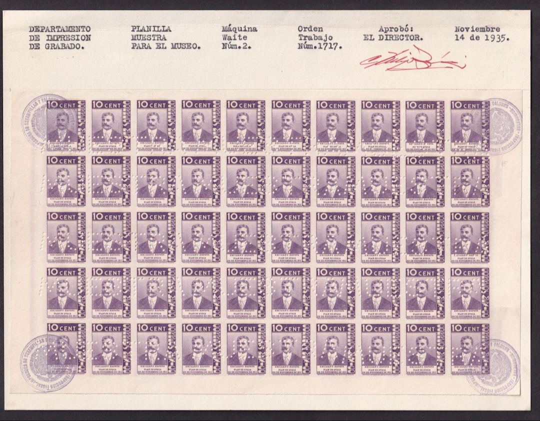 Mexico 20th Century Issues 1935, "Plan de Ayala", 10c. Violet, a complete