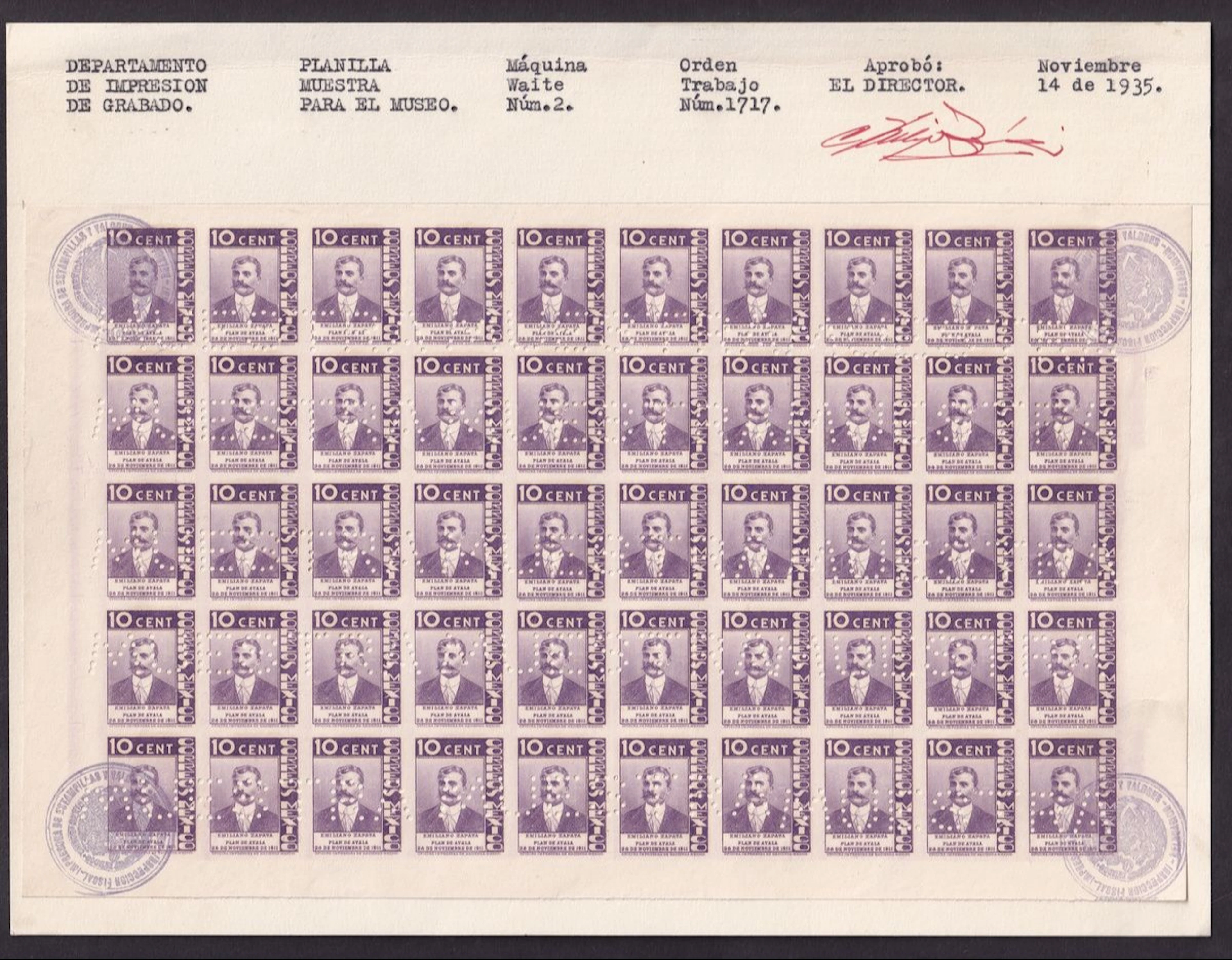 Mexico 20th Century Issues 1935, "Plan de Ayala", 10c. Violet, a complete