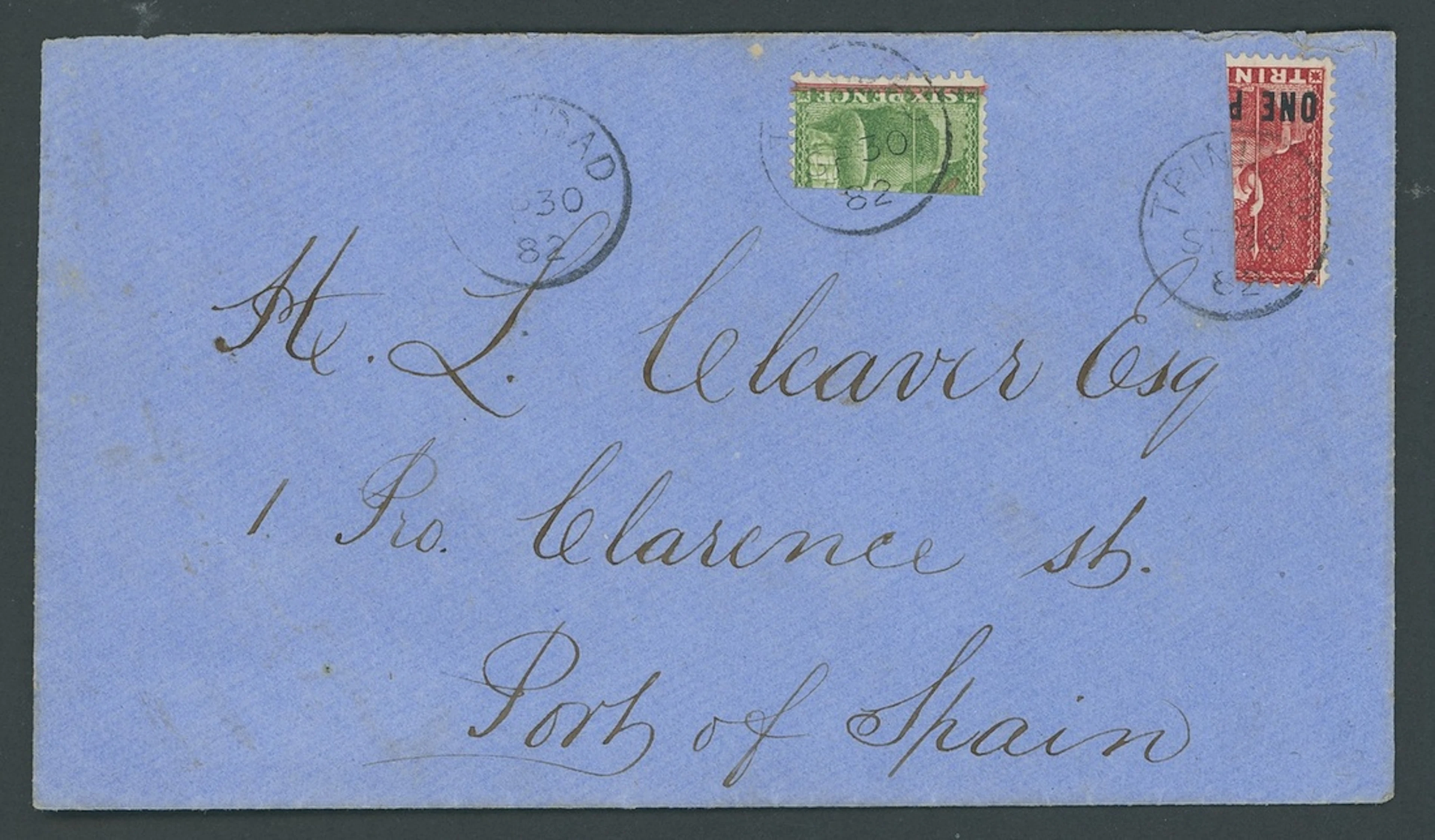 Trinidad Covers and Cancellations 1882 (30 Sept.) locally addressed
