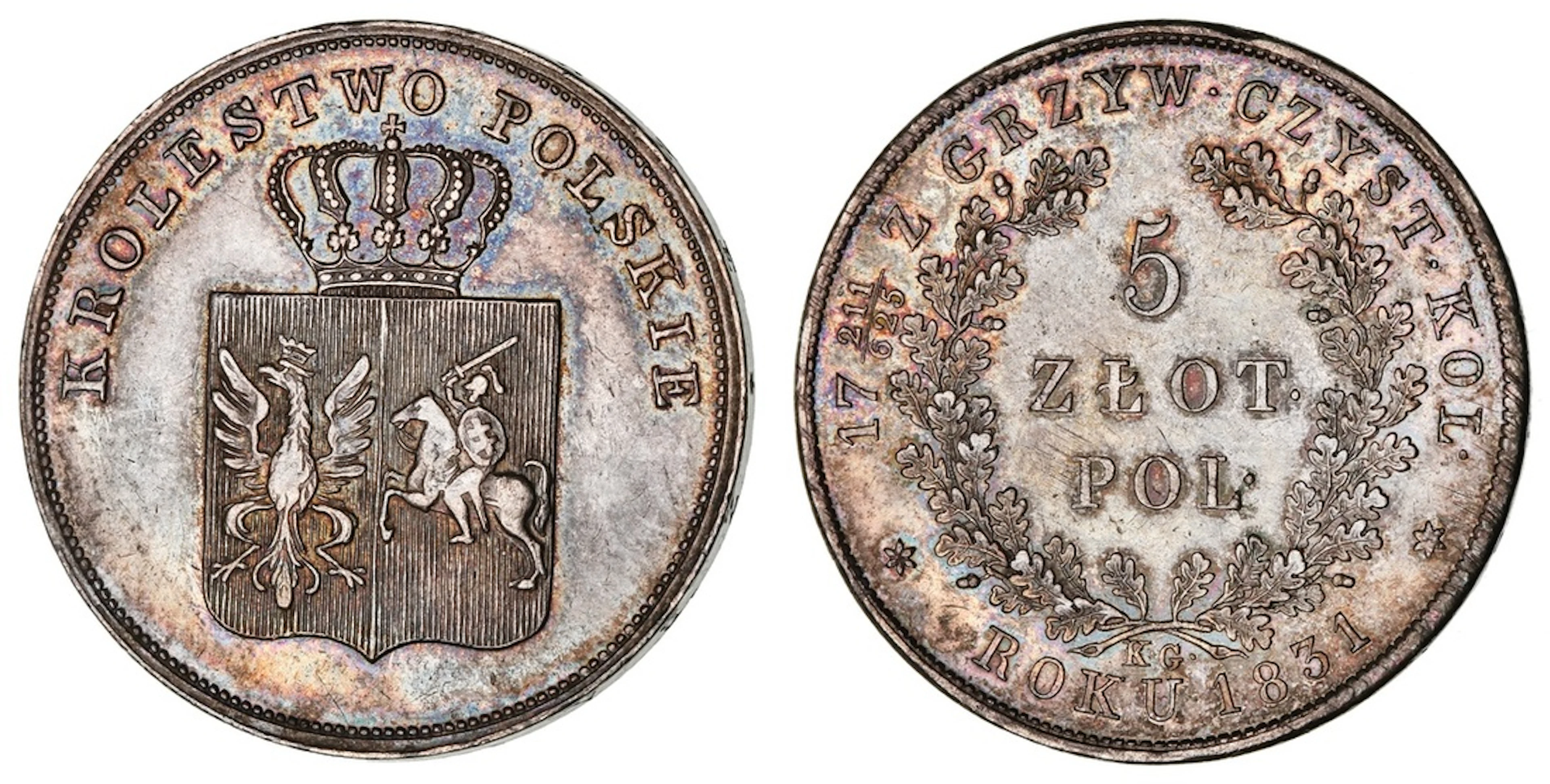 Poland, National Uprising (1830-1831), 5 Zlotych, 1831 KG, crowned