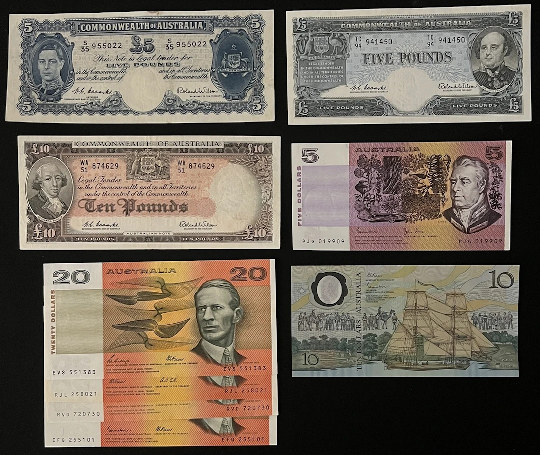 Australia Banknotes, a group of 9x, including, (Pick 27d, 35, 36, 44, 46, 49)