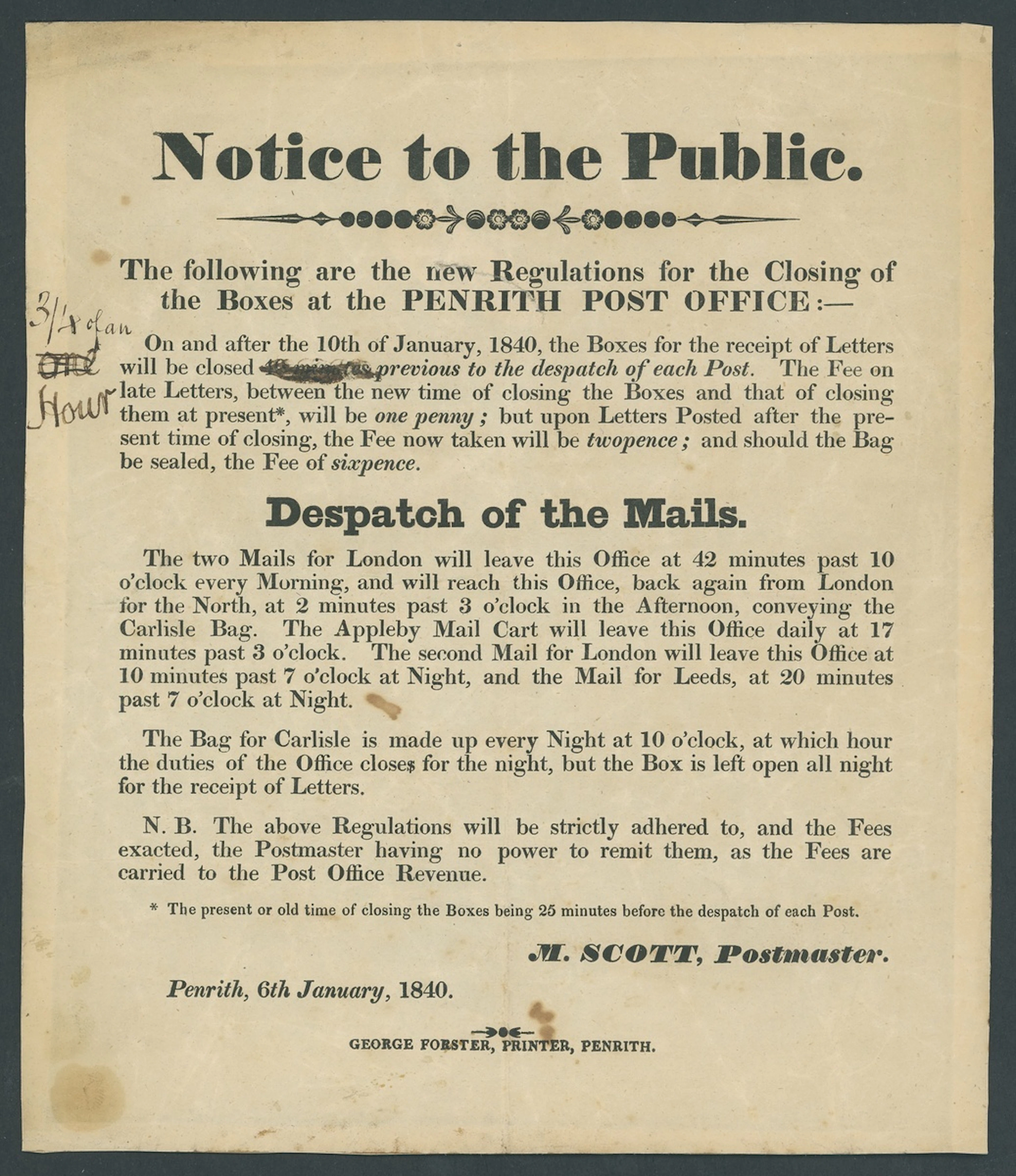 Great Britain Postal History 1840 (6 Jan.), printed "Notice to the