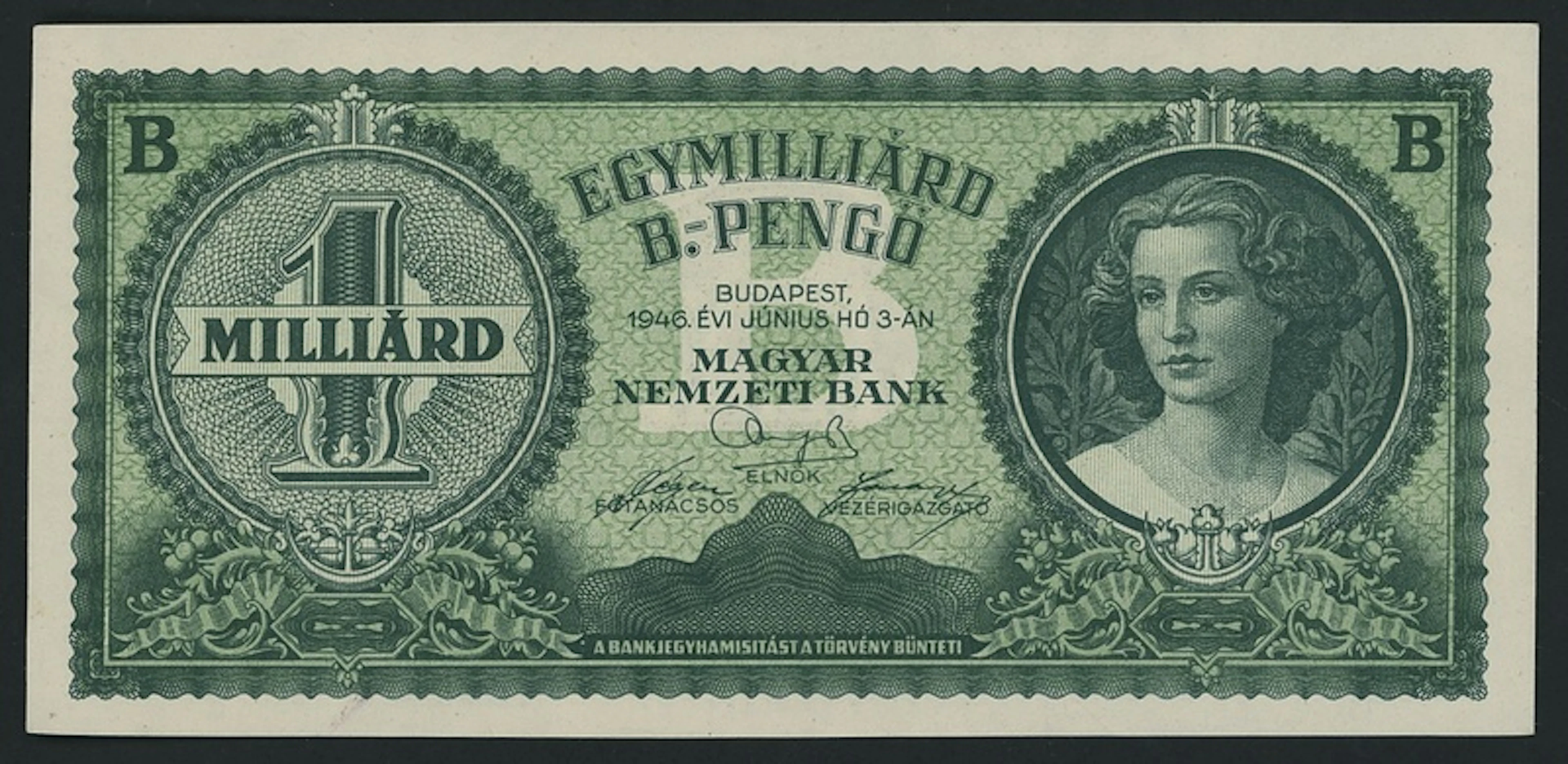 Magyar Nemzeti Bank, Hungary, 1 Milliard B-Pengo, 3rd June 1946, (Pick 137)