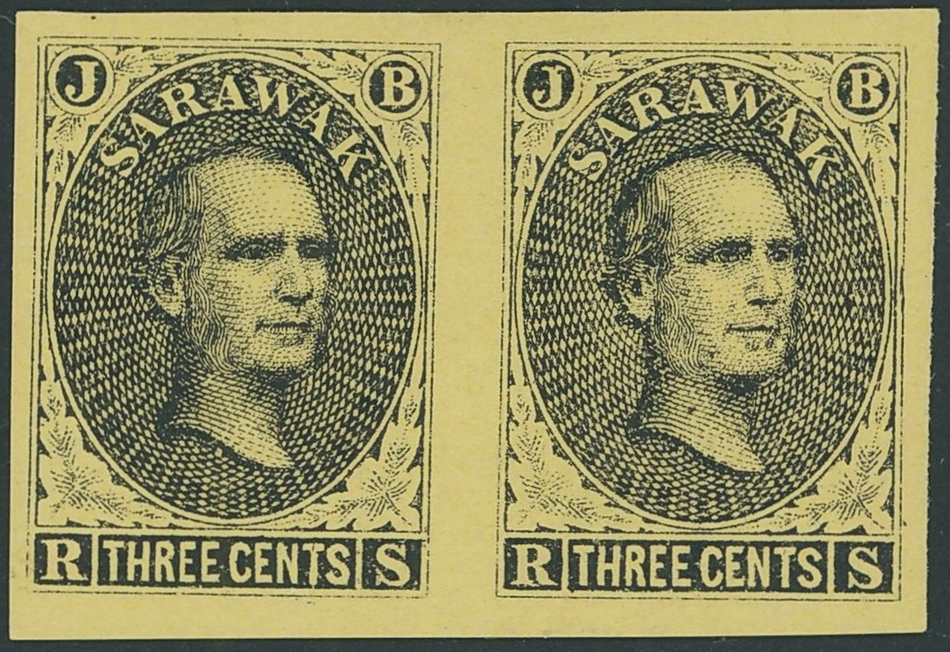 Sarawak 1869 Sir James Brooke Proofs 3c. imperforate plate proof pair