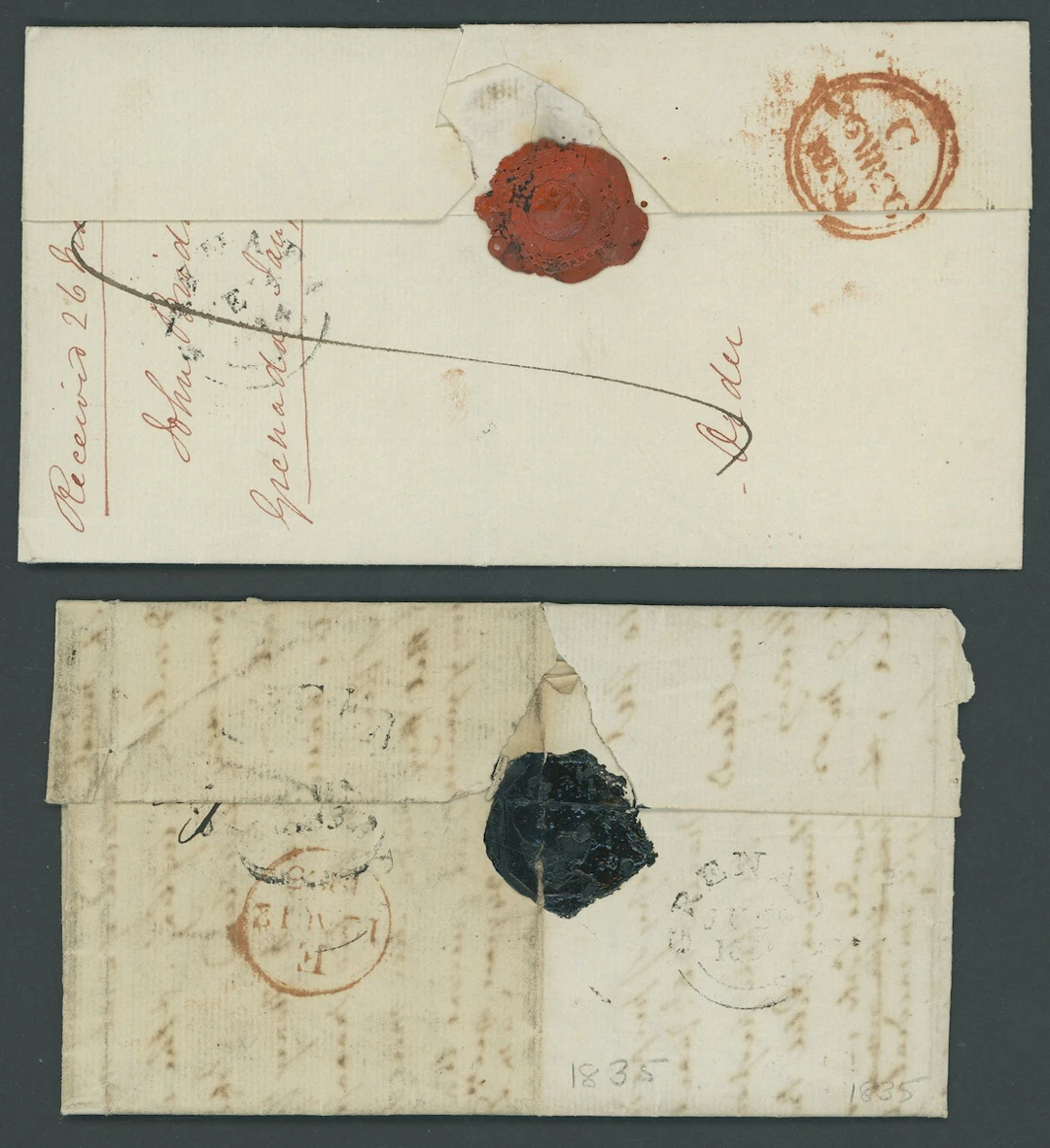 Grenada Early Letters and Handstamps 1834-50 entire letters (4) and