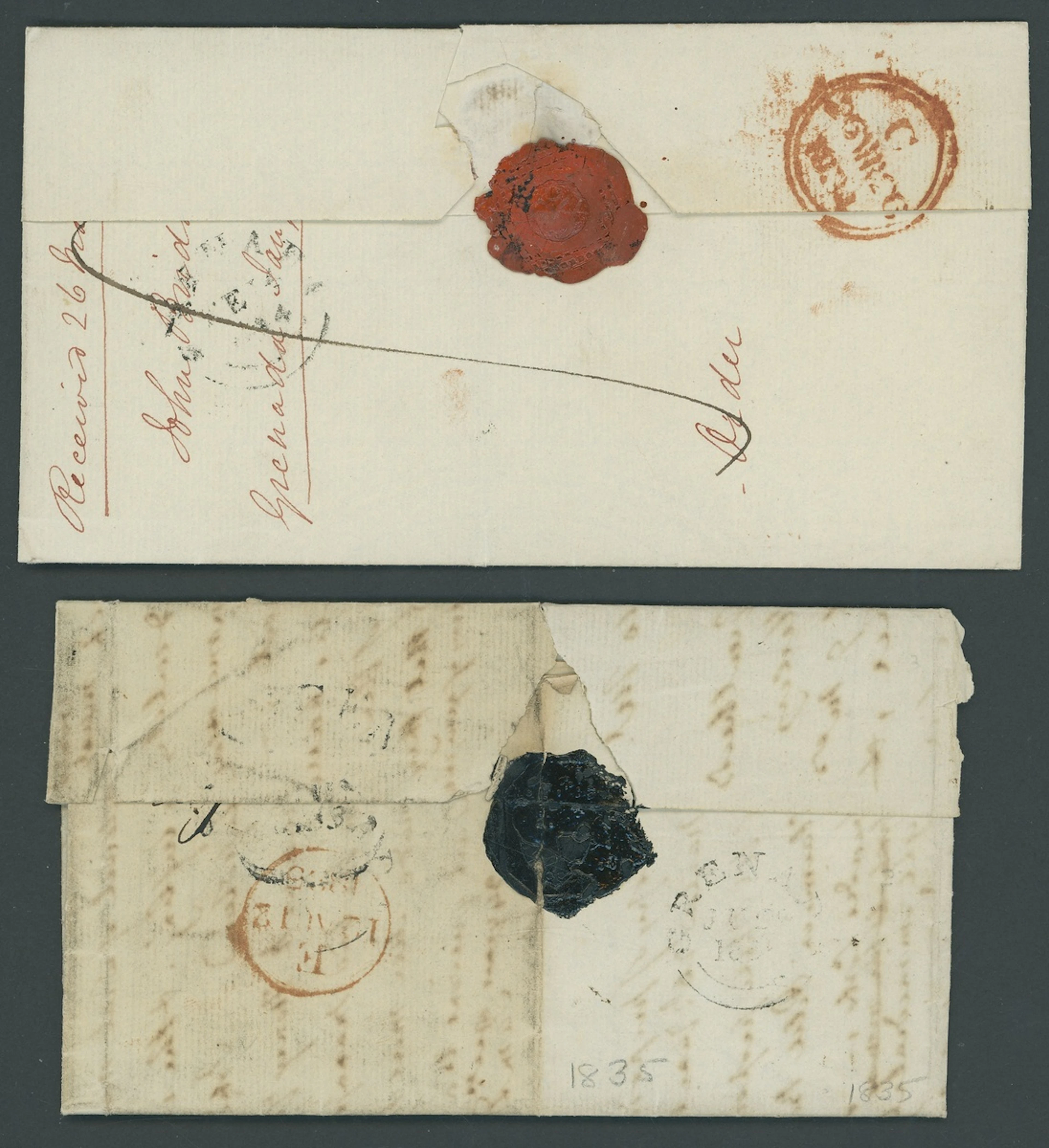 Grenada Early Letters and Handstamps 1834-50 entire letters (4) and