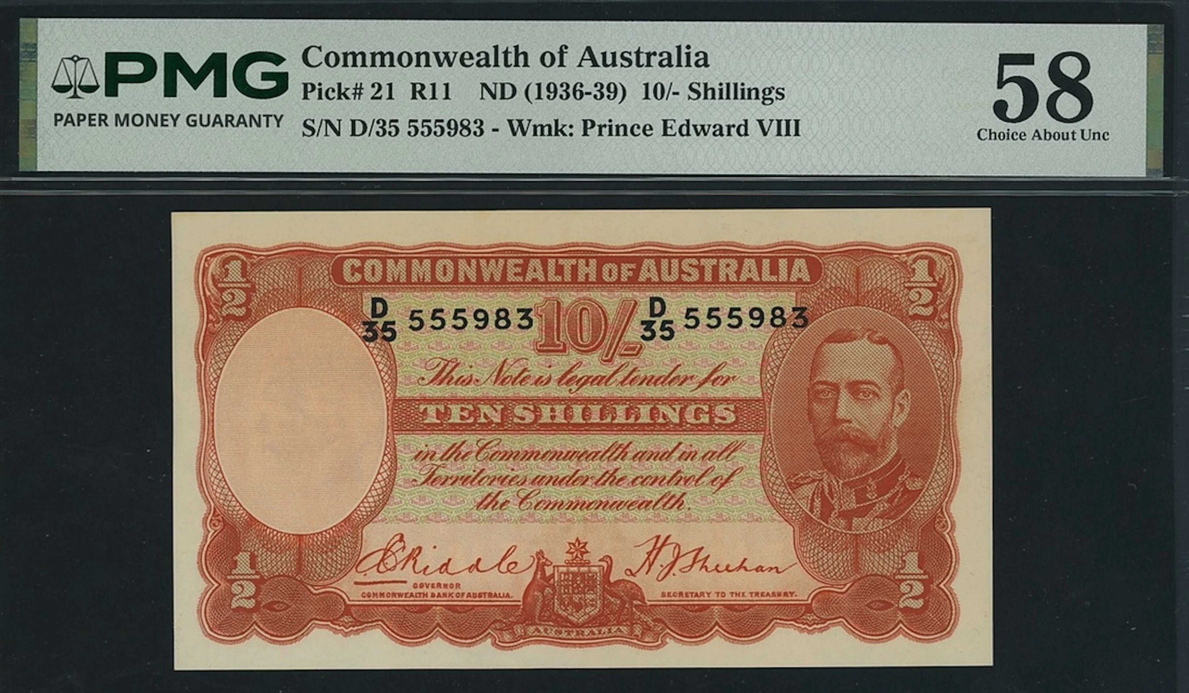 Commonwealth of Australia, 10 Shillings, ND (1936-39), serial number