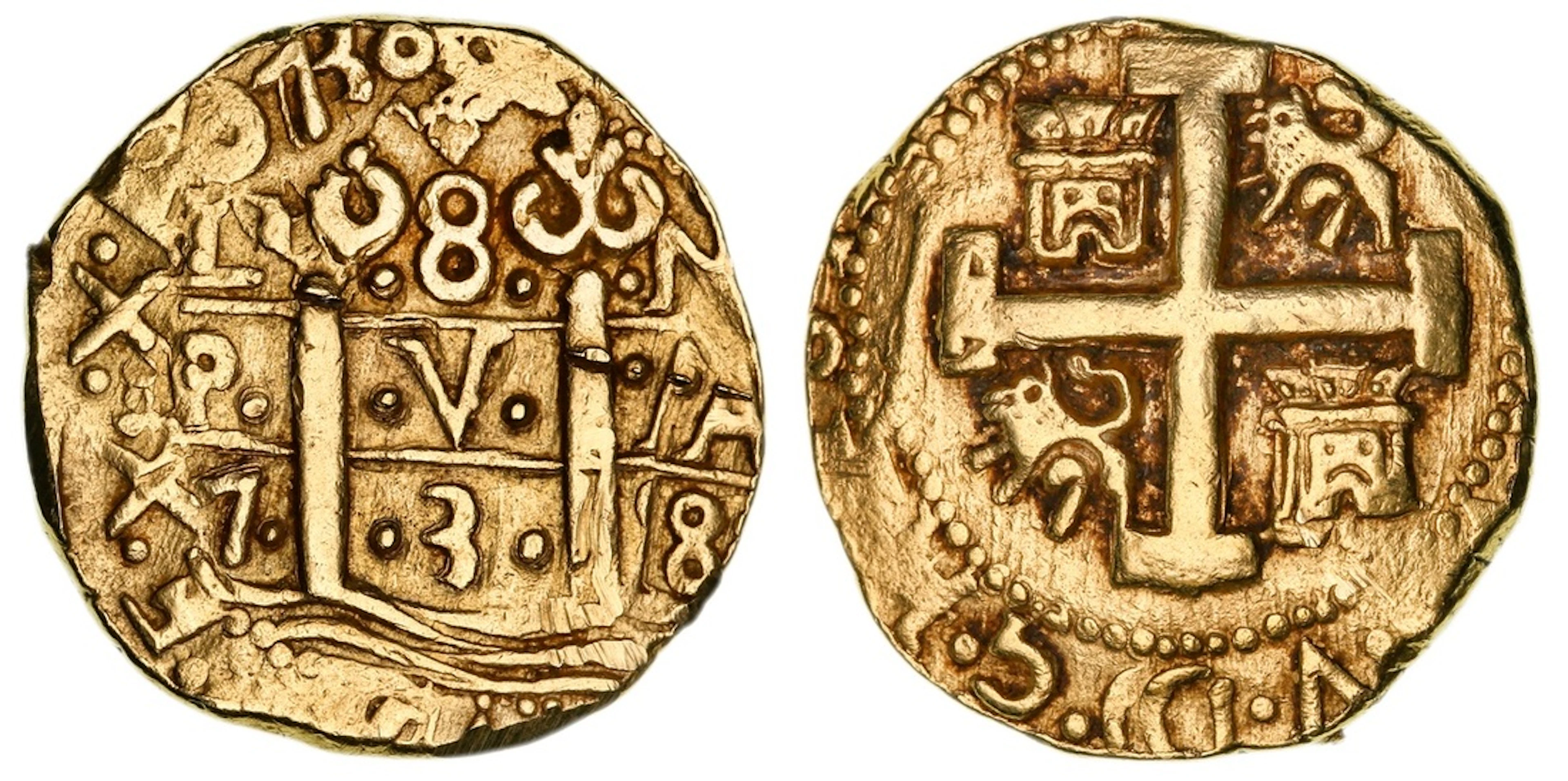 NGC AU | Peru, Philip V (1700-1746), Cob 8-Escudos, 1738-LN, crowned