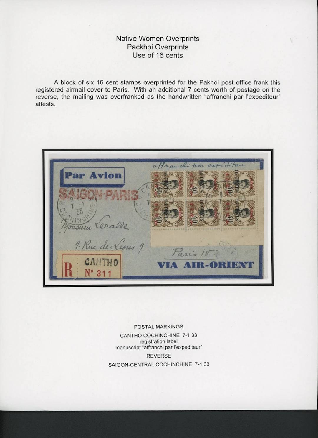 Indo-China French Indo-Chinese Post Office 1919 Native Women overprinted issue