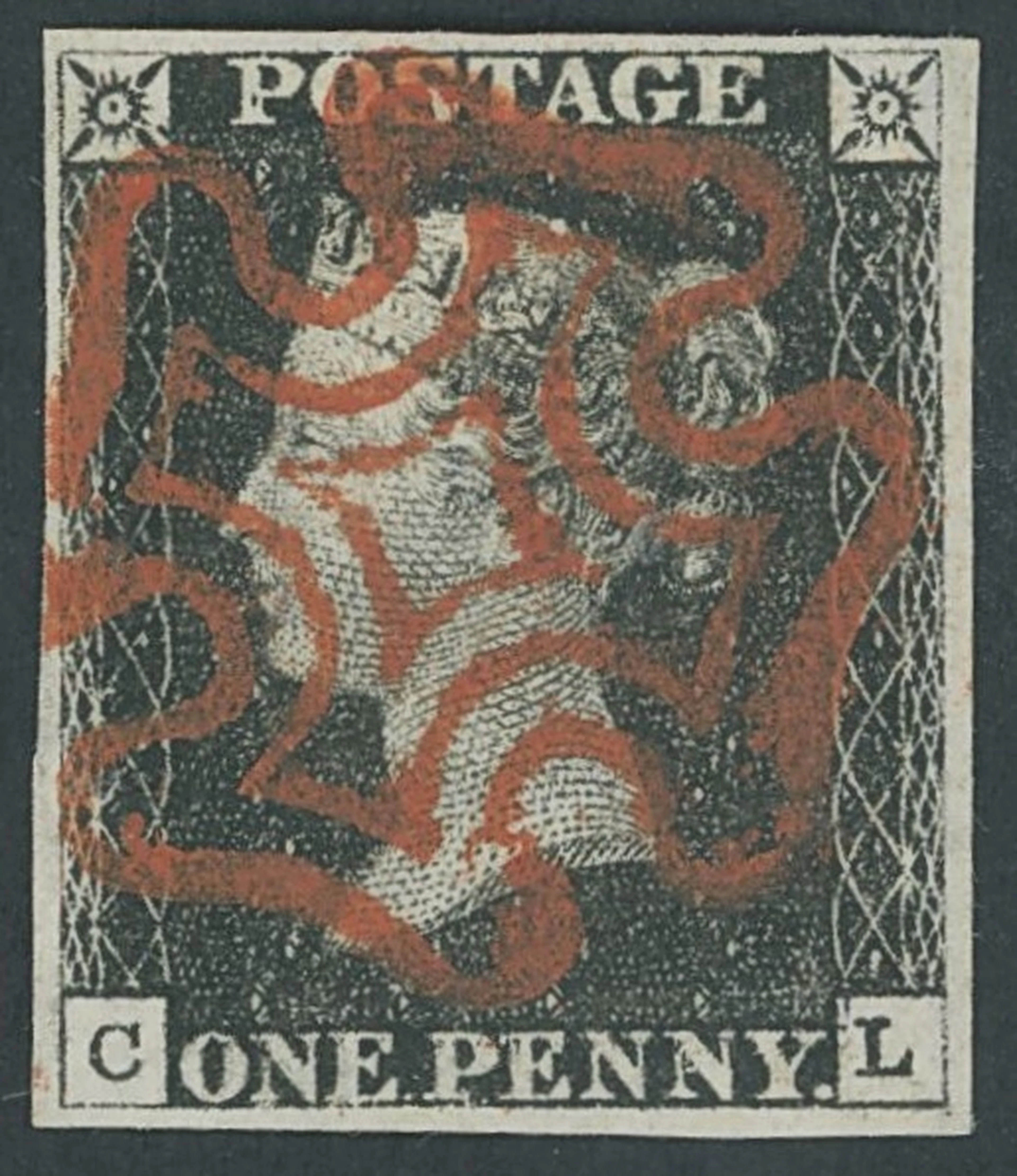 Great Britain 1840 One Penny Black Plate 1b CL, non-coincident re-entry