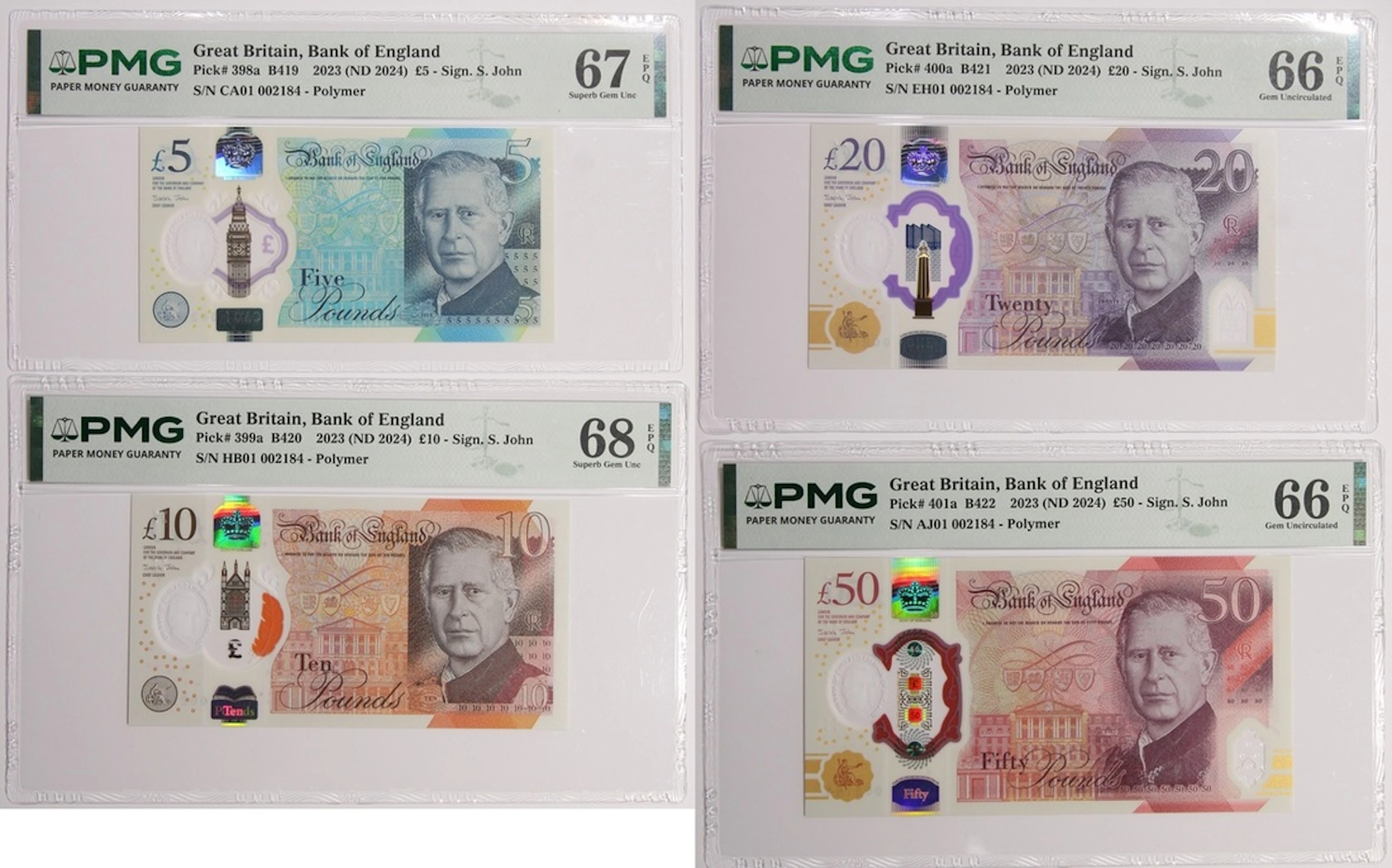 Bank of England, Great Britain, a group of 4x, 2023 ND(2024), £5