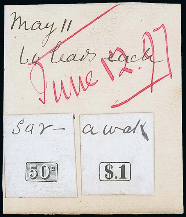 Sarawak 1888-97 "postage & revenue" Issue Die Proofs 50c. and $1 value
