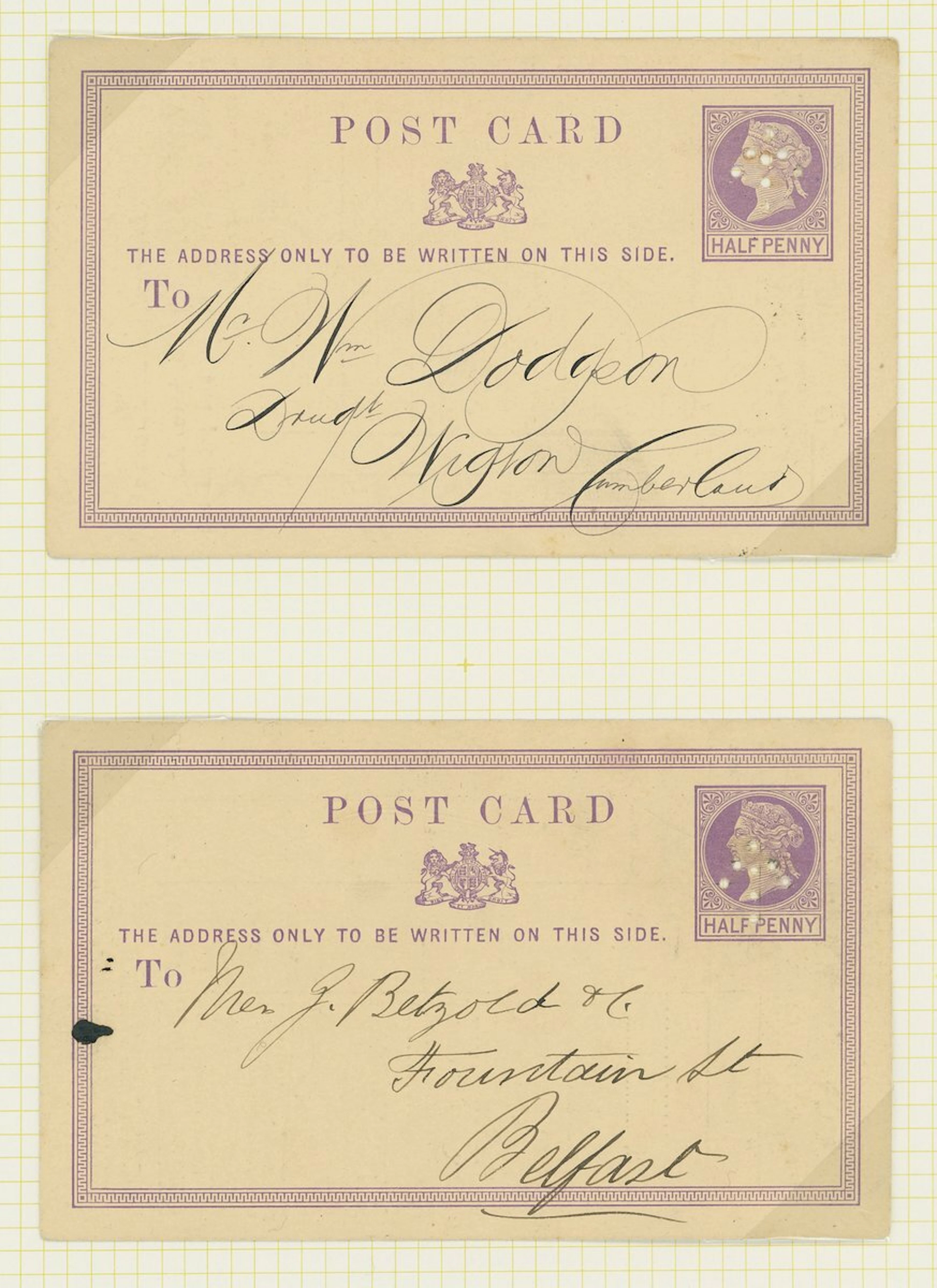 Great Britain Experimental Postmarks Sloper Orb Punch Holes: 1870